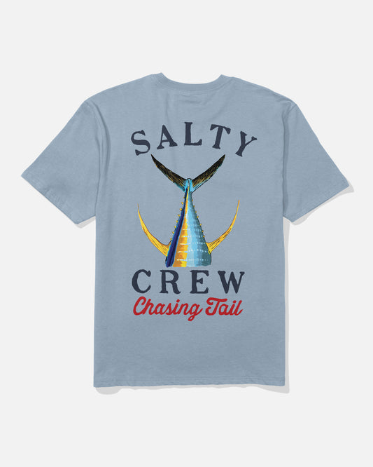 Back view of the Tailed Classic Tee - Blue Fog. 