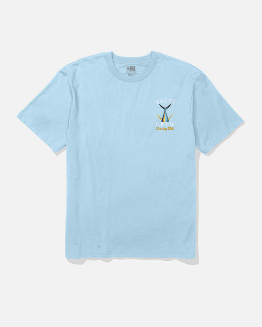 Front view of the Tailed Classic Tee - Clear Sky. 