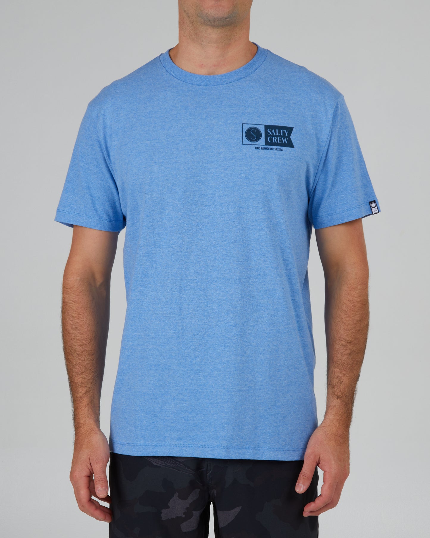 front view of Alpha Light Blue Heather S/S Standard Tee
