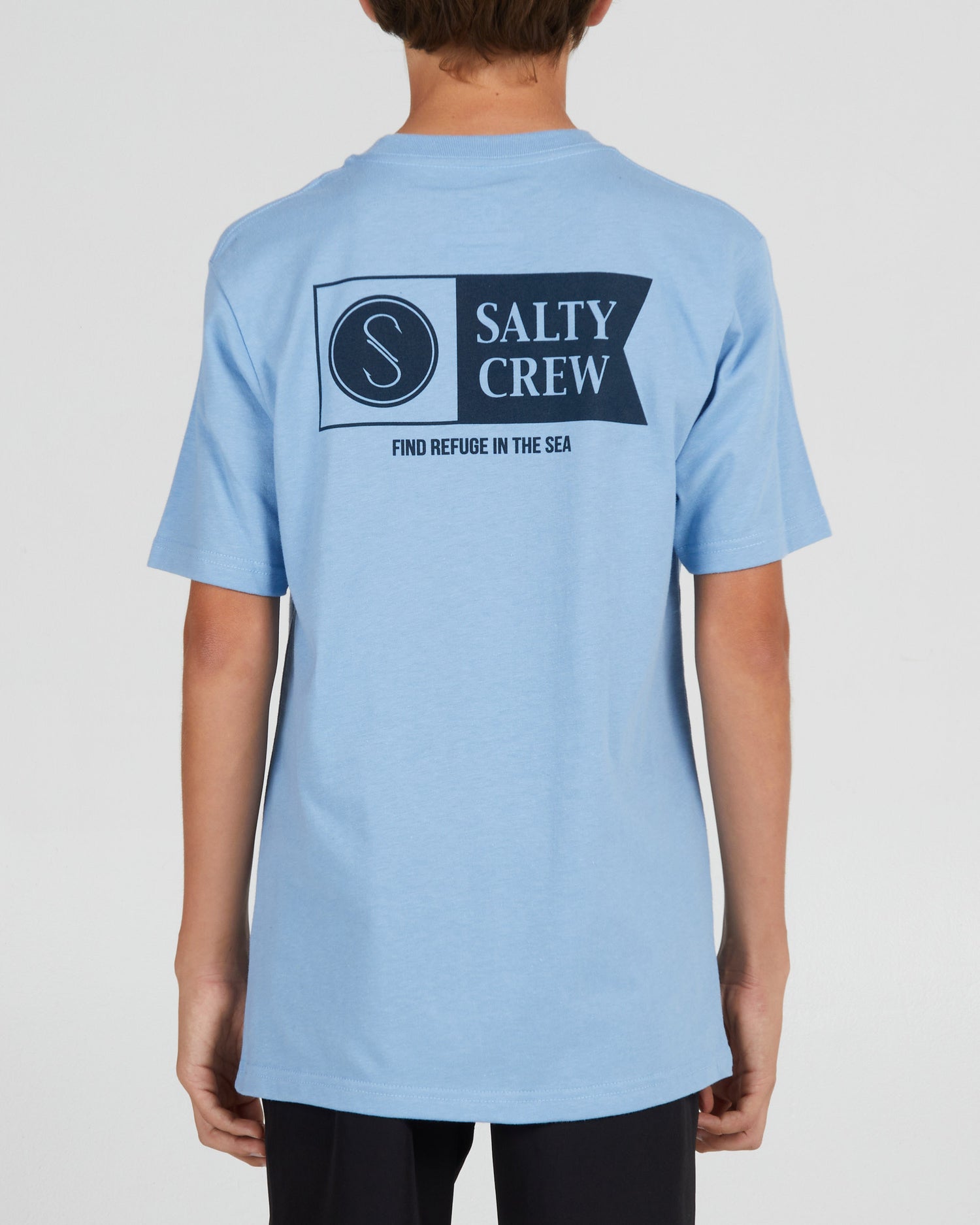 On body back of the Alpha Flag Boys Marine Blue S/S Tee
