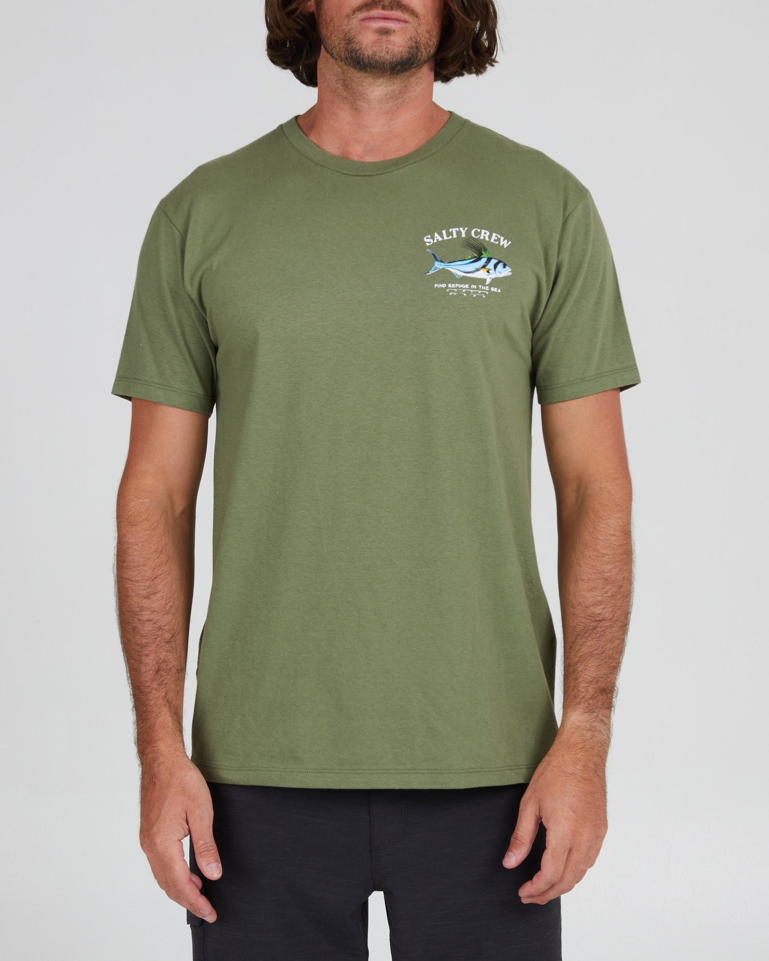 front view of Rooster Sage Green S/S Premium Tee