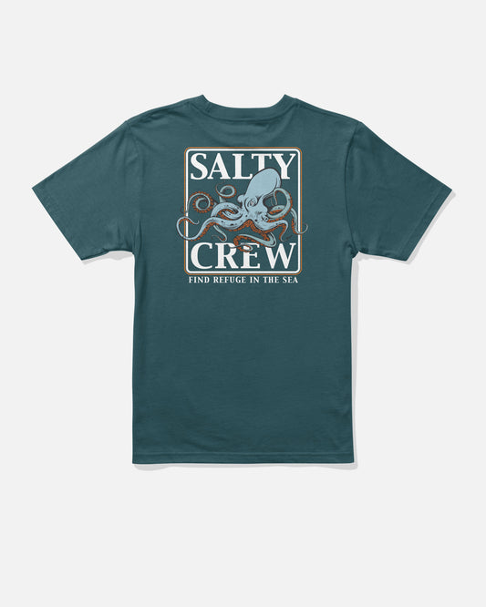 Front view of the Ink Slinger Boys Tee - Atlantic Blue. 