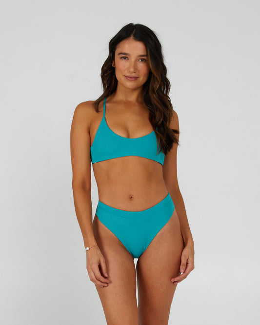 front view of Tandem Sea Green Reversible Bikini Top