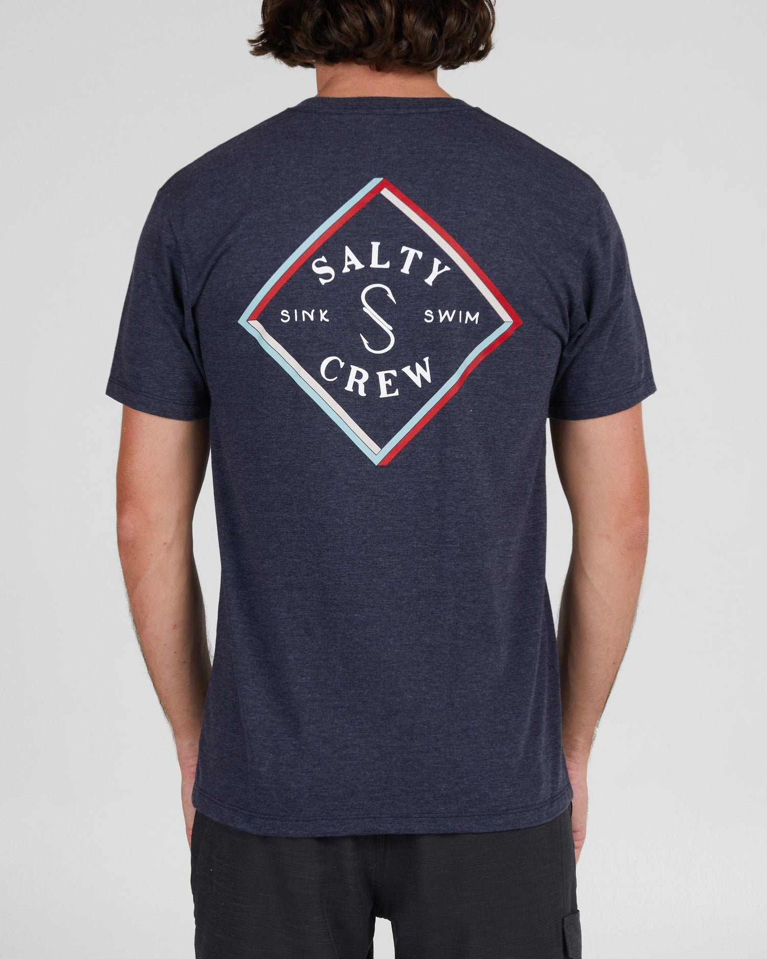 back view of Optical Navy Heather S/S Premium Tee