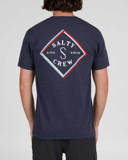 back view of Optical Navy Heather S/S Premium Tee