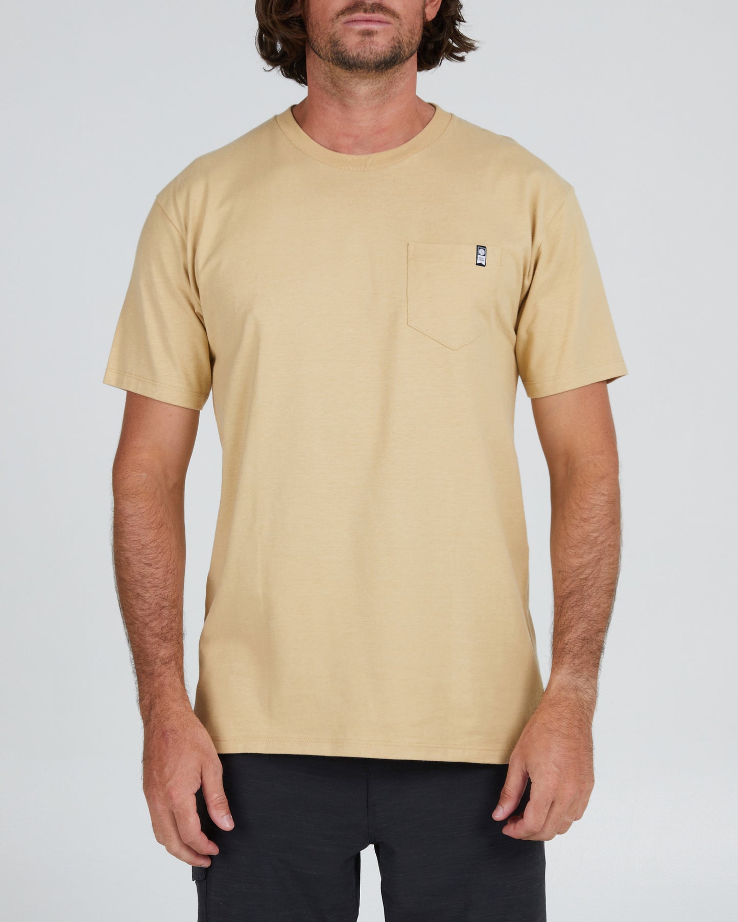 front view of Deep Pockets Camel S/S Premium Pocket Tee
