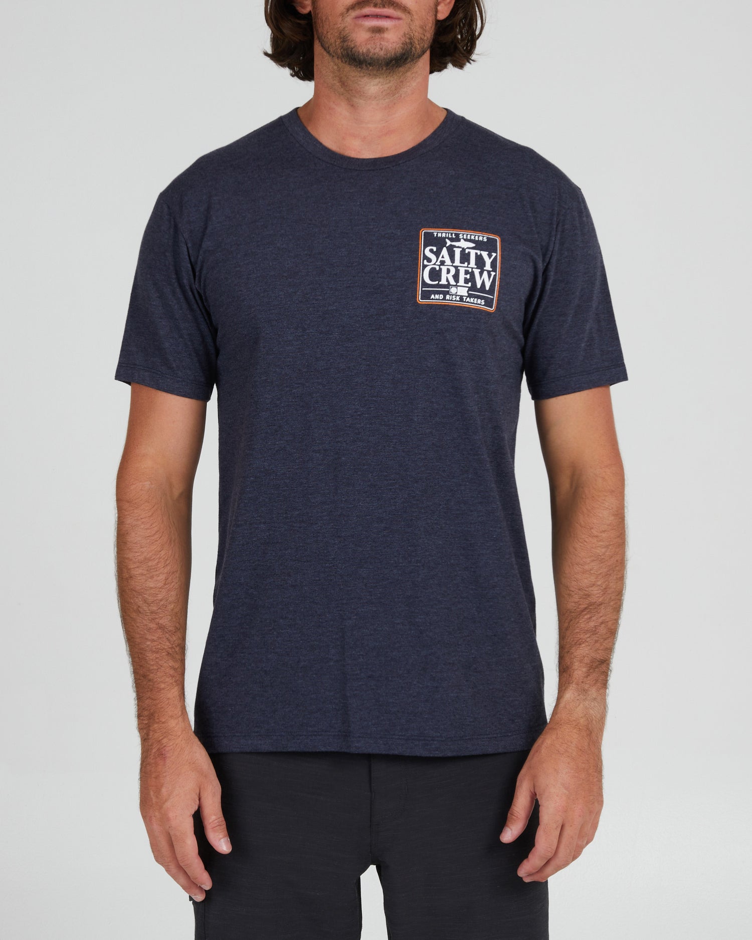 On body front of the Coaster Navy Heather S/S Premium Tee