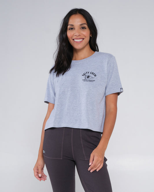 front view of Charter Athletic Heather Crop Tee