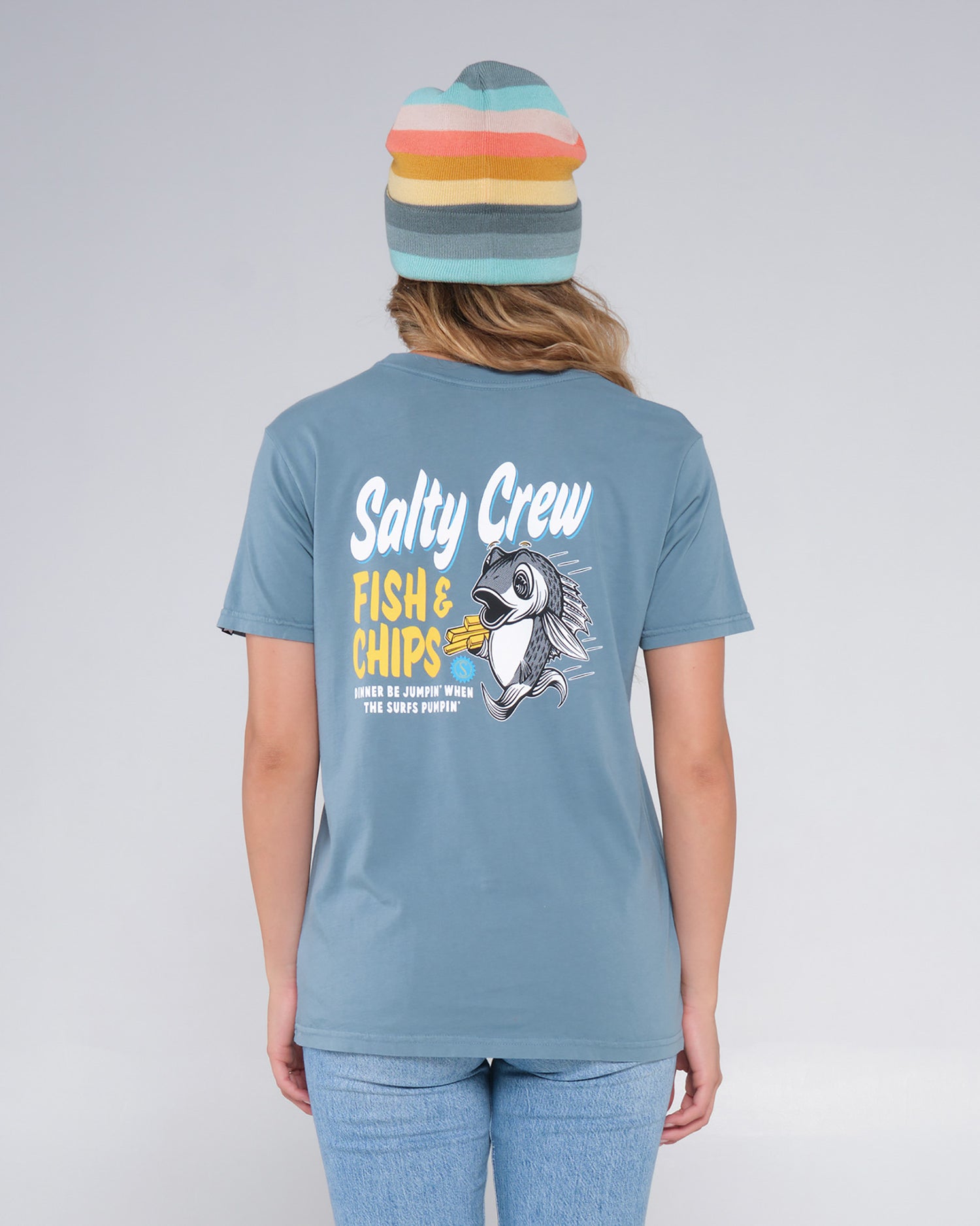 back view of Fish N Chips Atlantic Green Boyfriend Tee