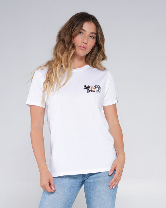 front view of Fish N Chips White Boyfriend Tee