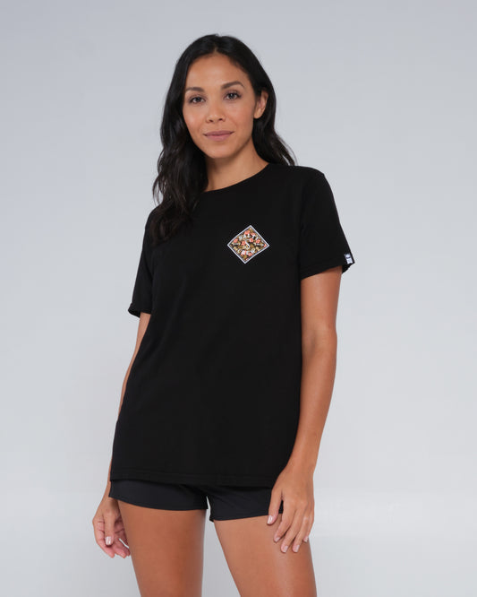 front view of Tippet Fill Black Boyfriend Tee