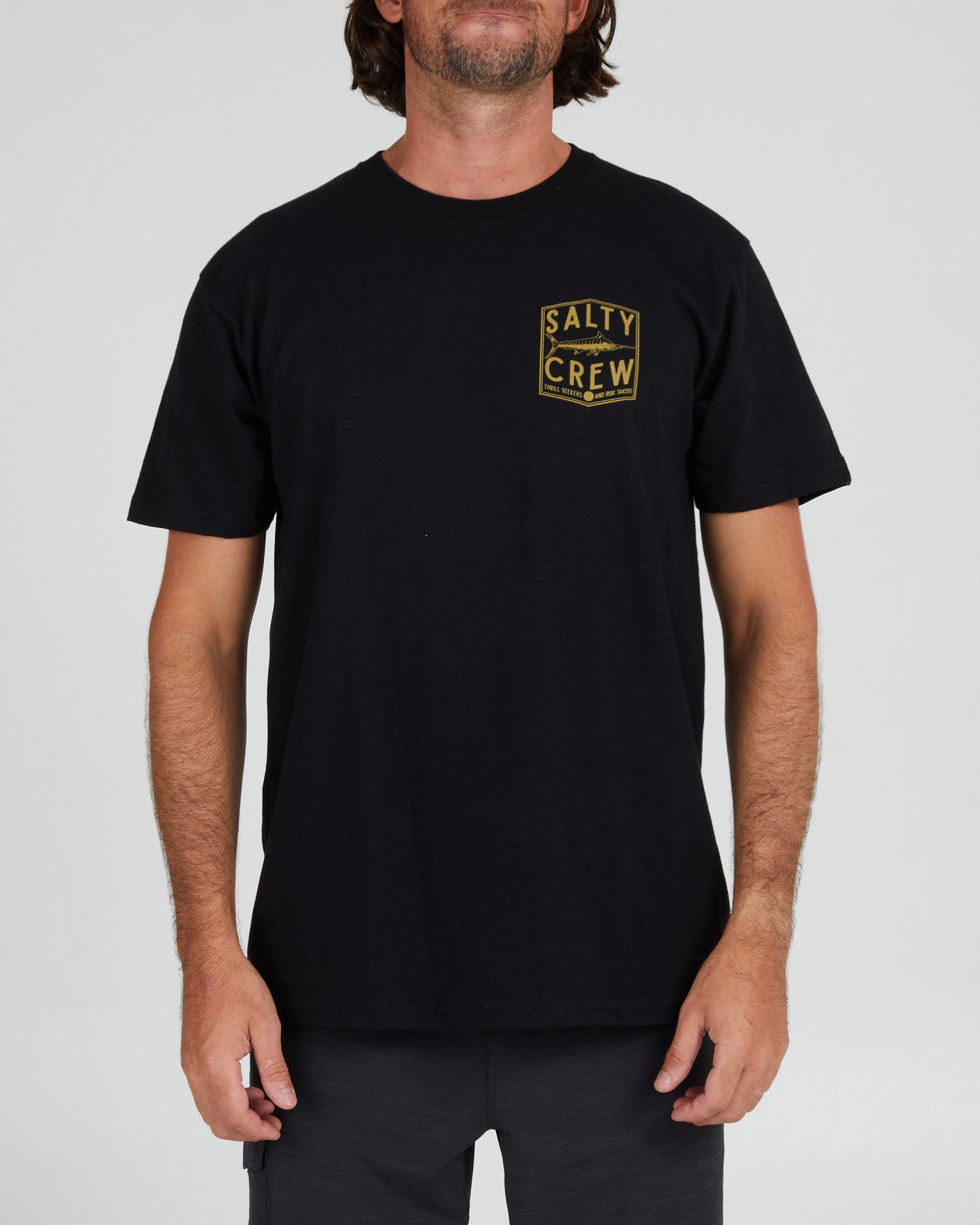 On body front of the Fishery Black S/S Standard Tee