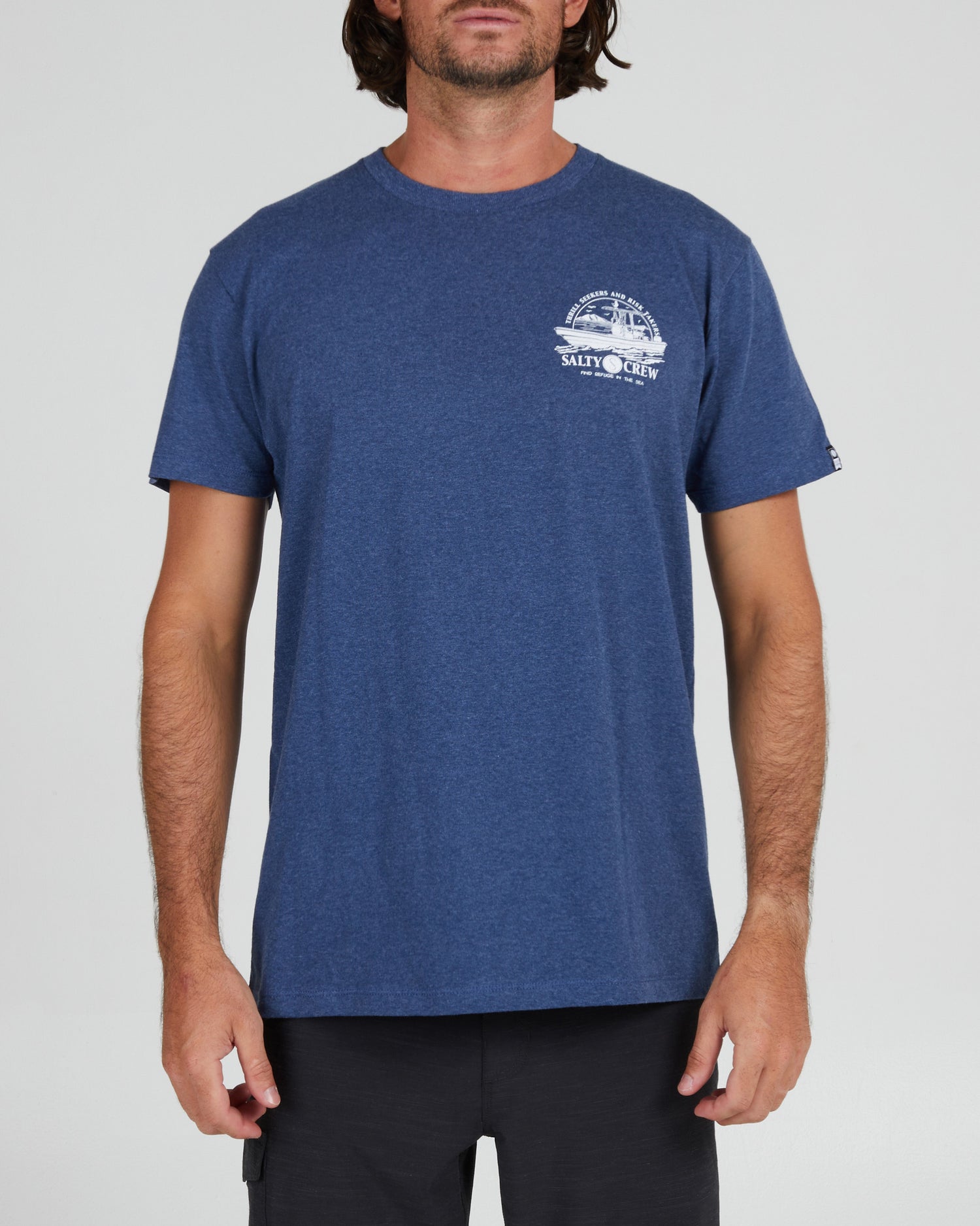 On body front of the Super Panga Navy Heather S/S Standard Tee