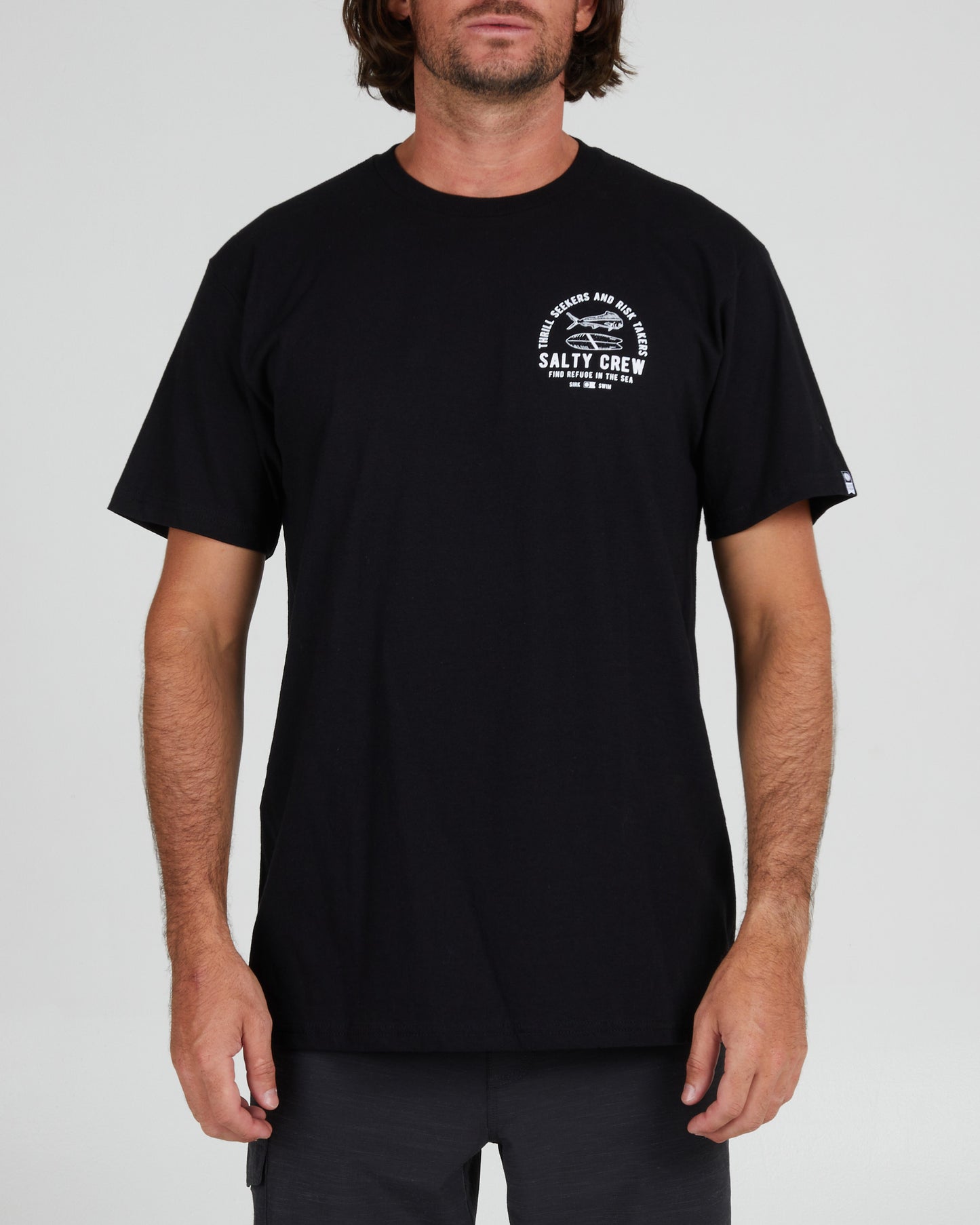 On body front of the Lateral Line Black S/S Standard Tee