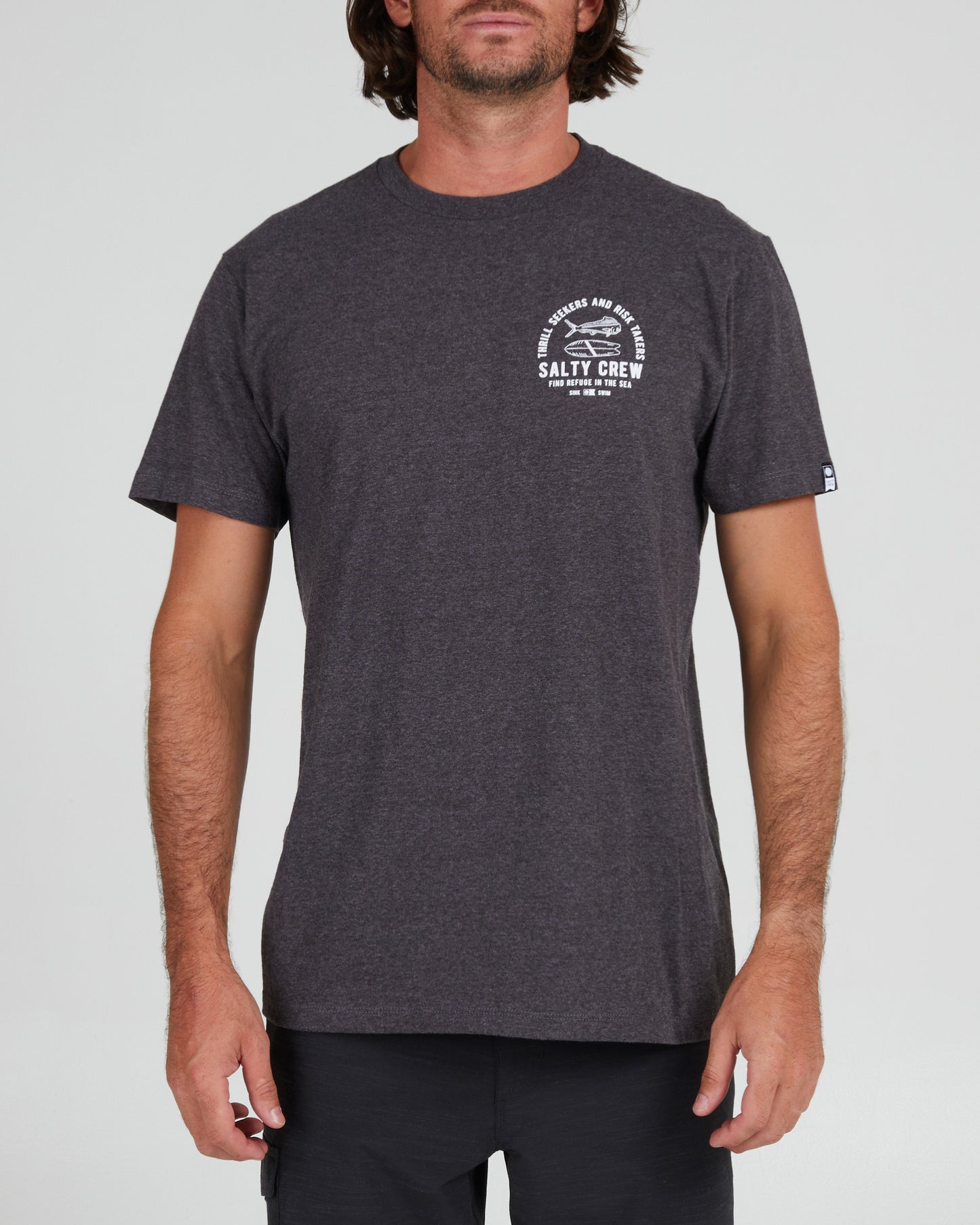 On body front of the Lateral Line Charcoal Heather S/S Standard Tee