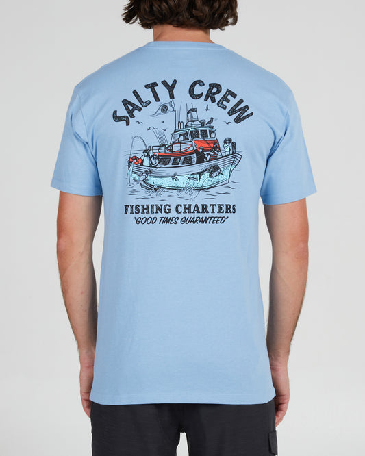 back view of Fishing Charters Marine Blue S/S Premium Tee