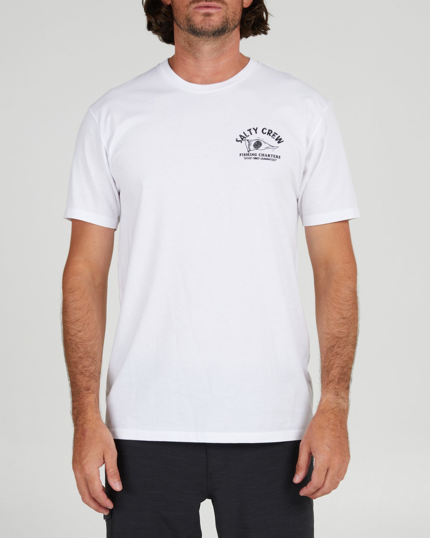 front view of Fishing Charters White S/S Premium Tee