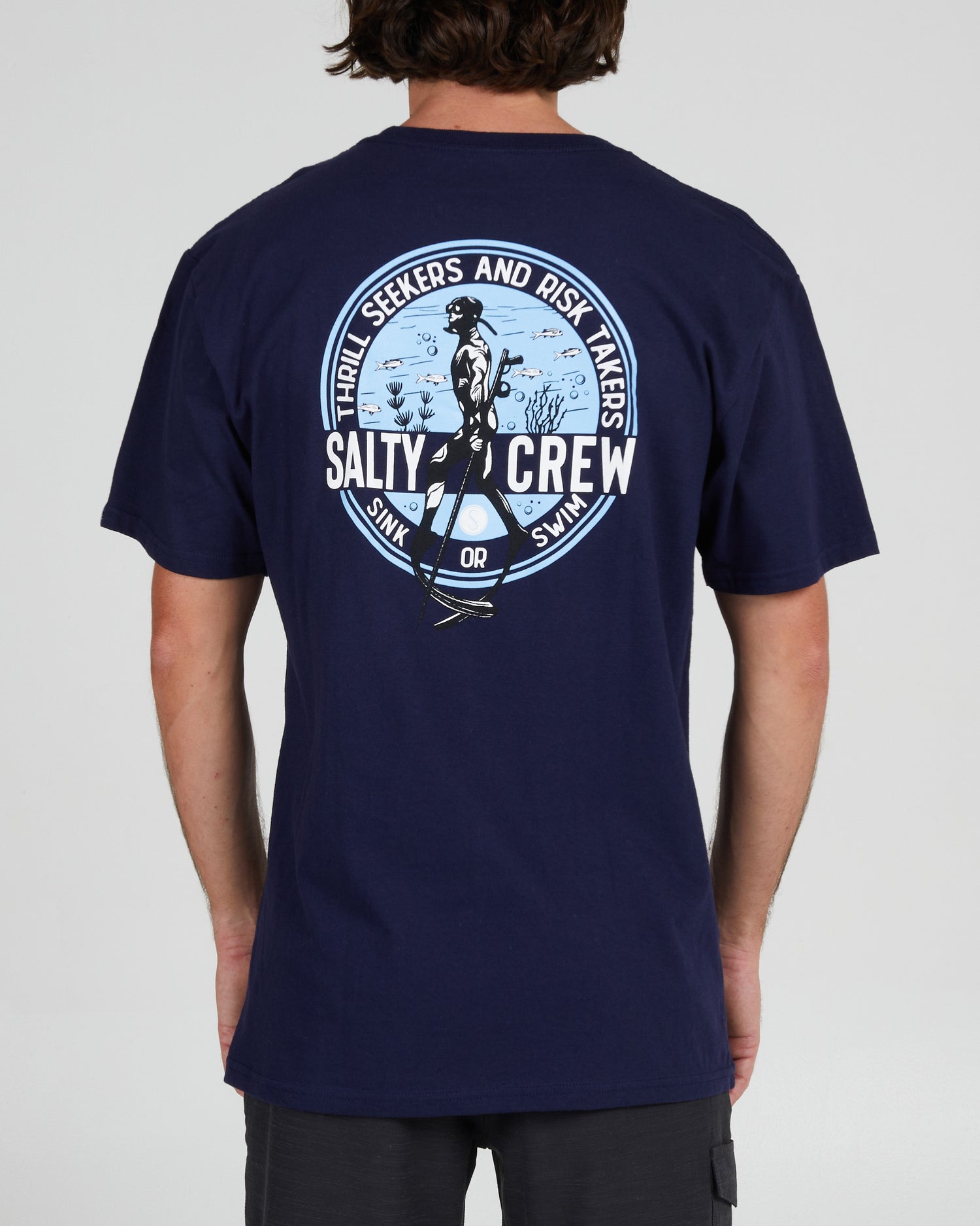 On body back of the Dive Bar Navy S/S Standard Tee