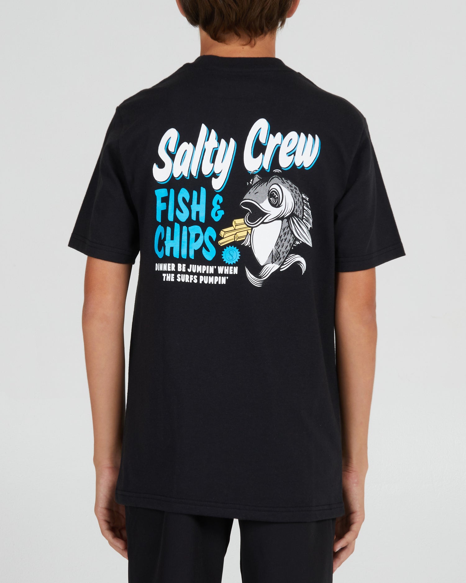 On body back of the Fish And Chips Boys Black S/S Tee