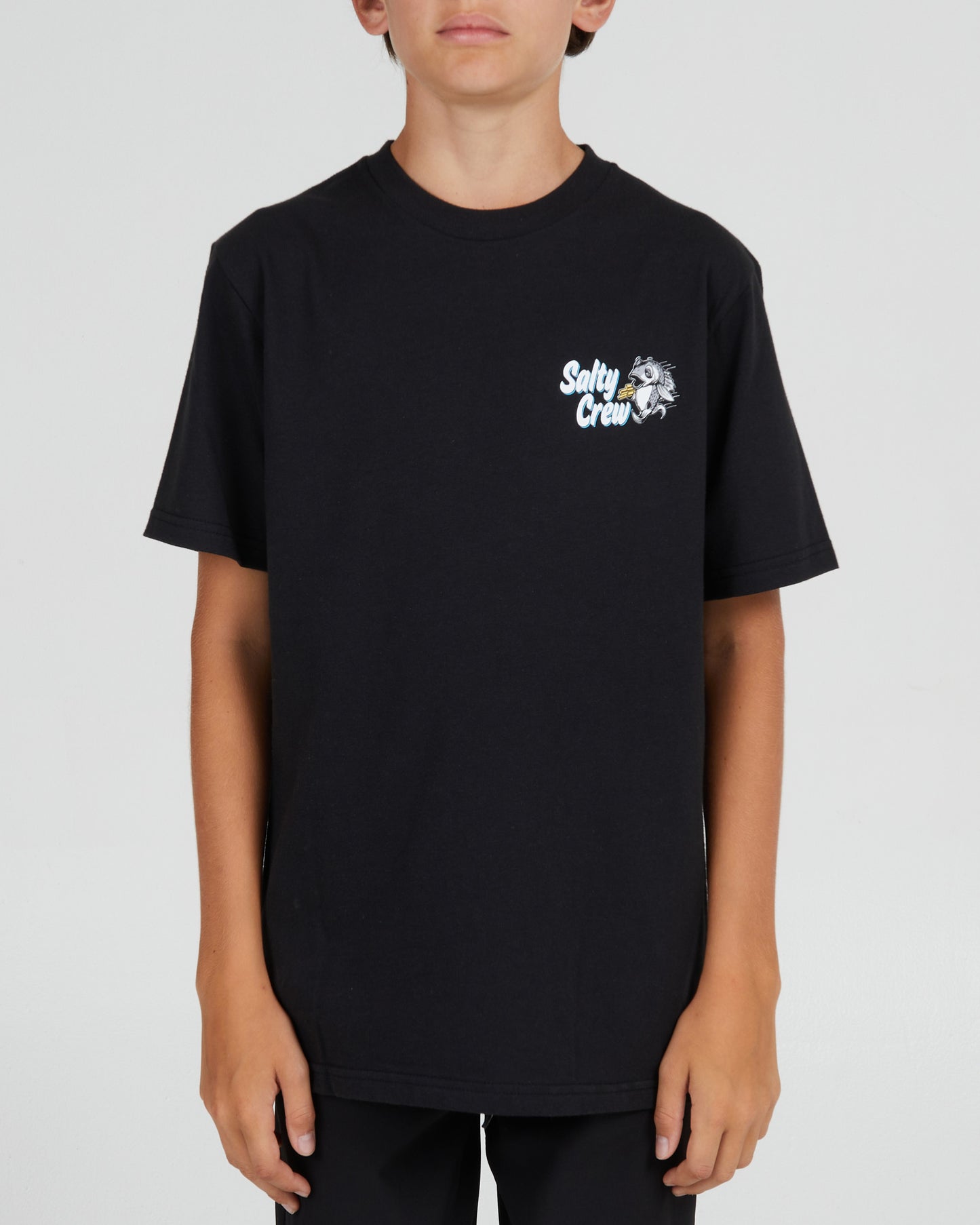 On body front of the Fish And Chips Boys Black S/S Tee