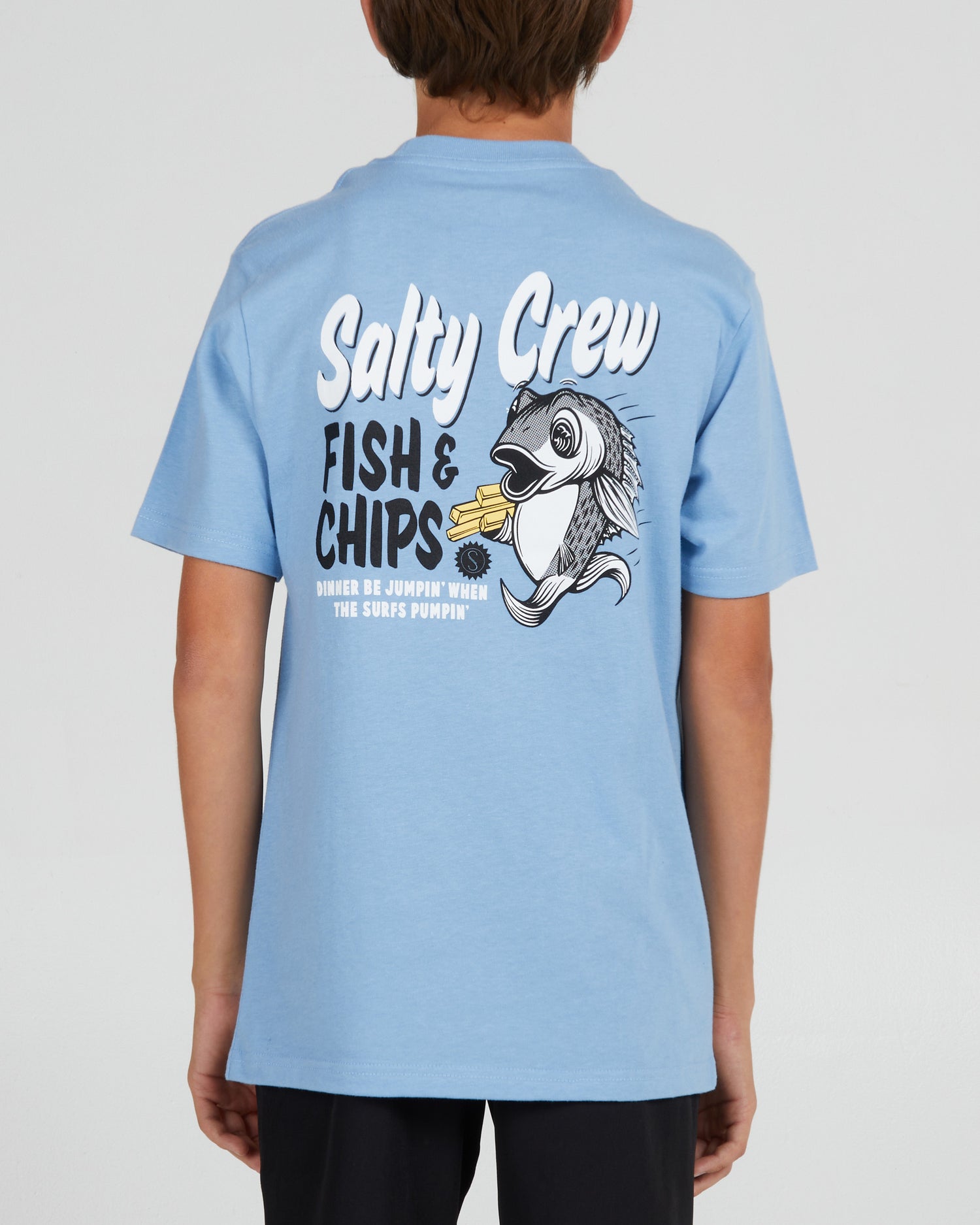 On body back of the Fish And Chips Boys Marine Blue S/S Tee