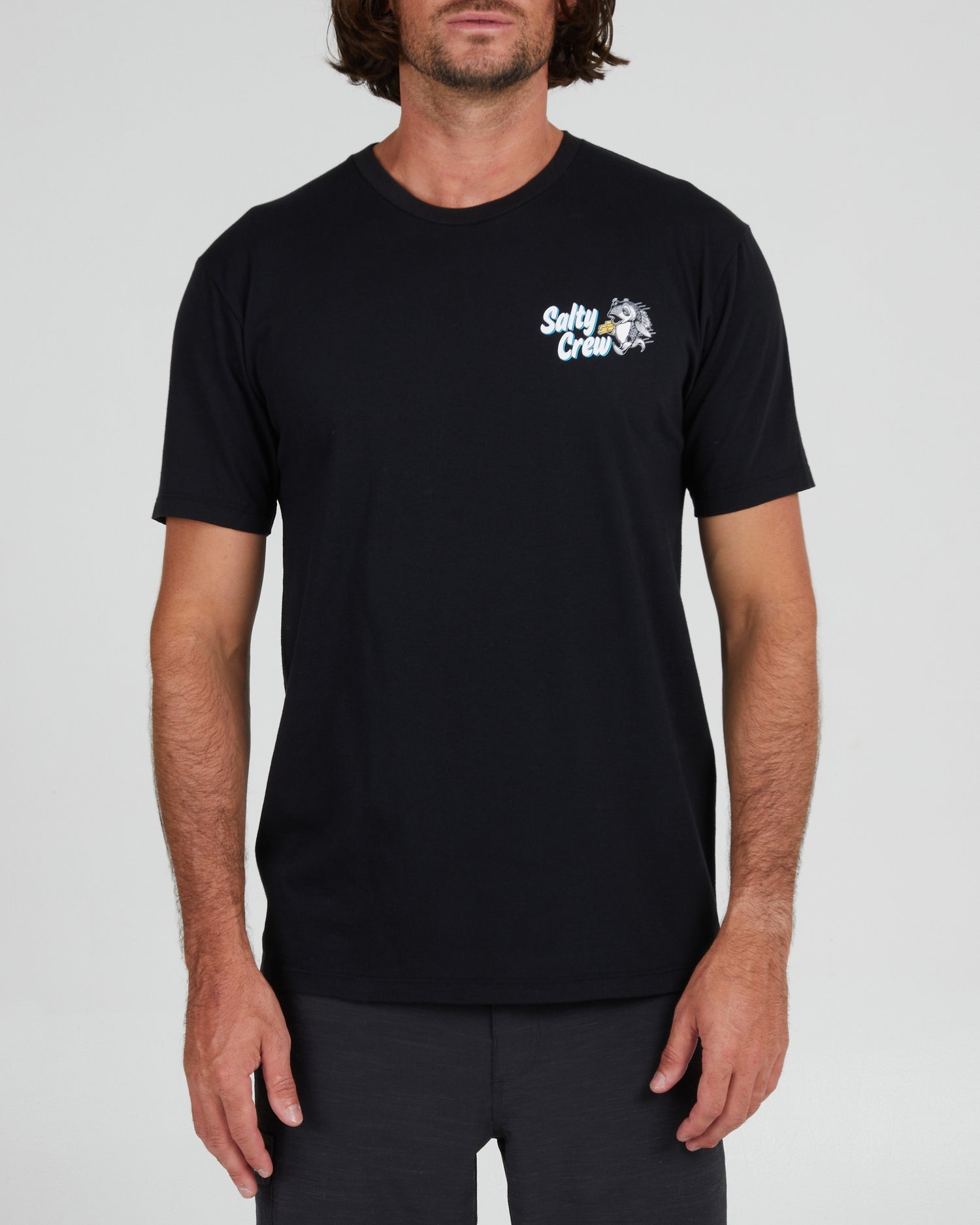 On body front of the Fish and Chips Black S/S Premium Tee