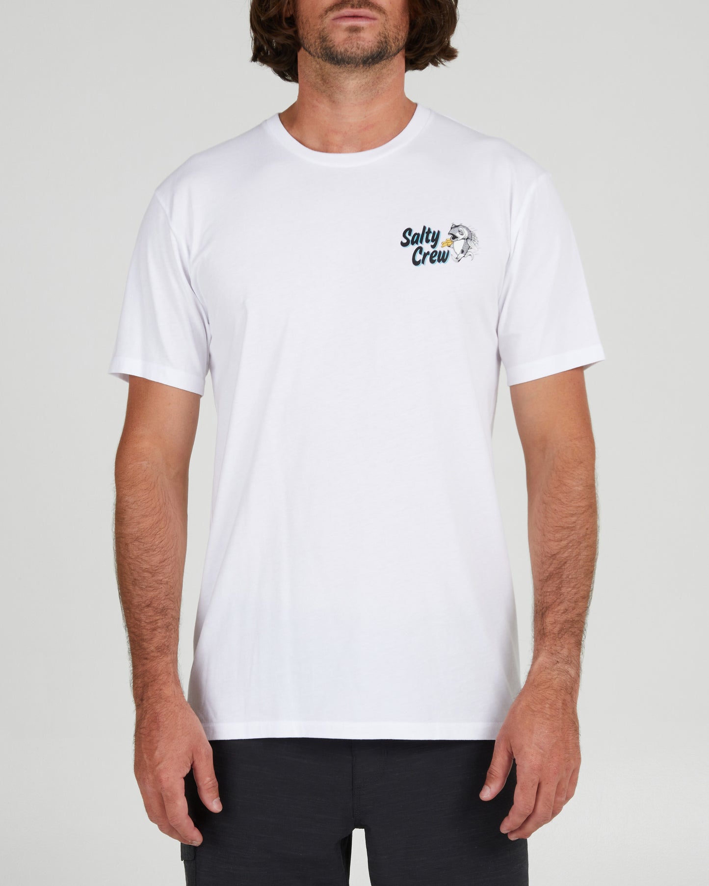 On body front of the Fish and Chips White S/S Premium Tee
