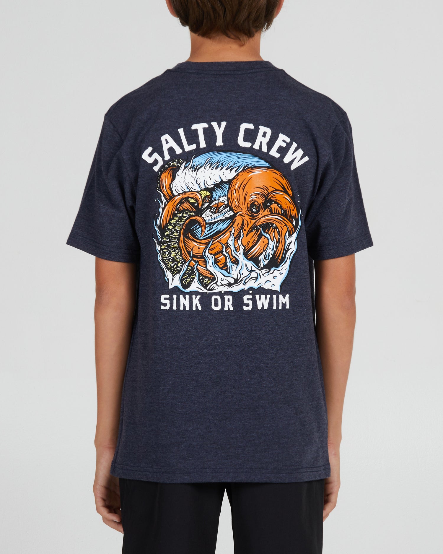 back view of Tsunami Boys Navy Heather S/S Tee