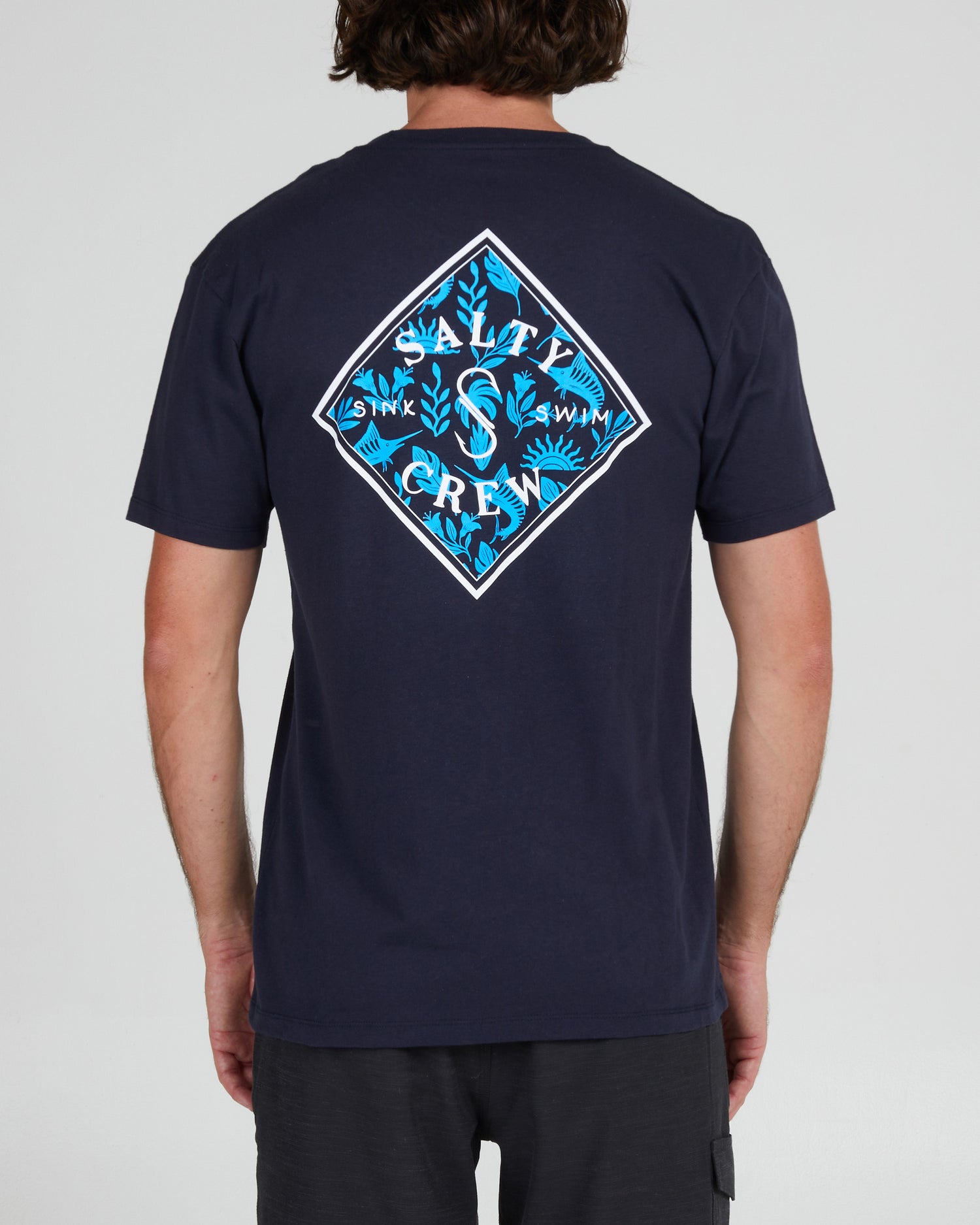 back view of Tippet Shores Navy S/S Premium Tee