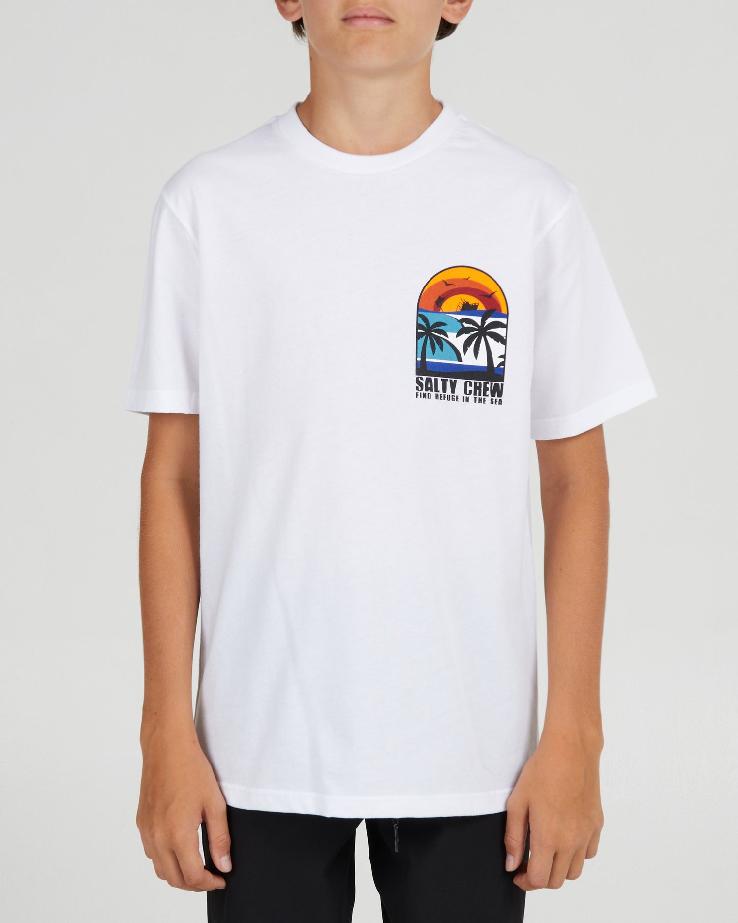 front view of Beach Day Boys White S/S Tee