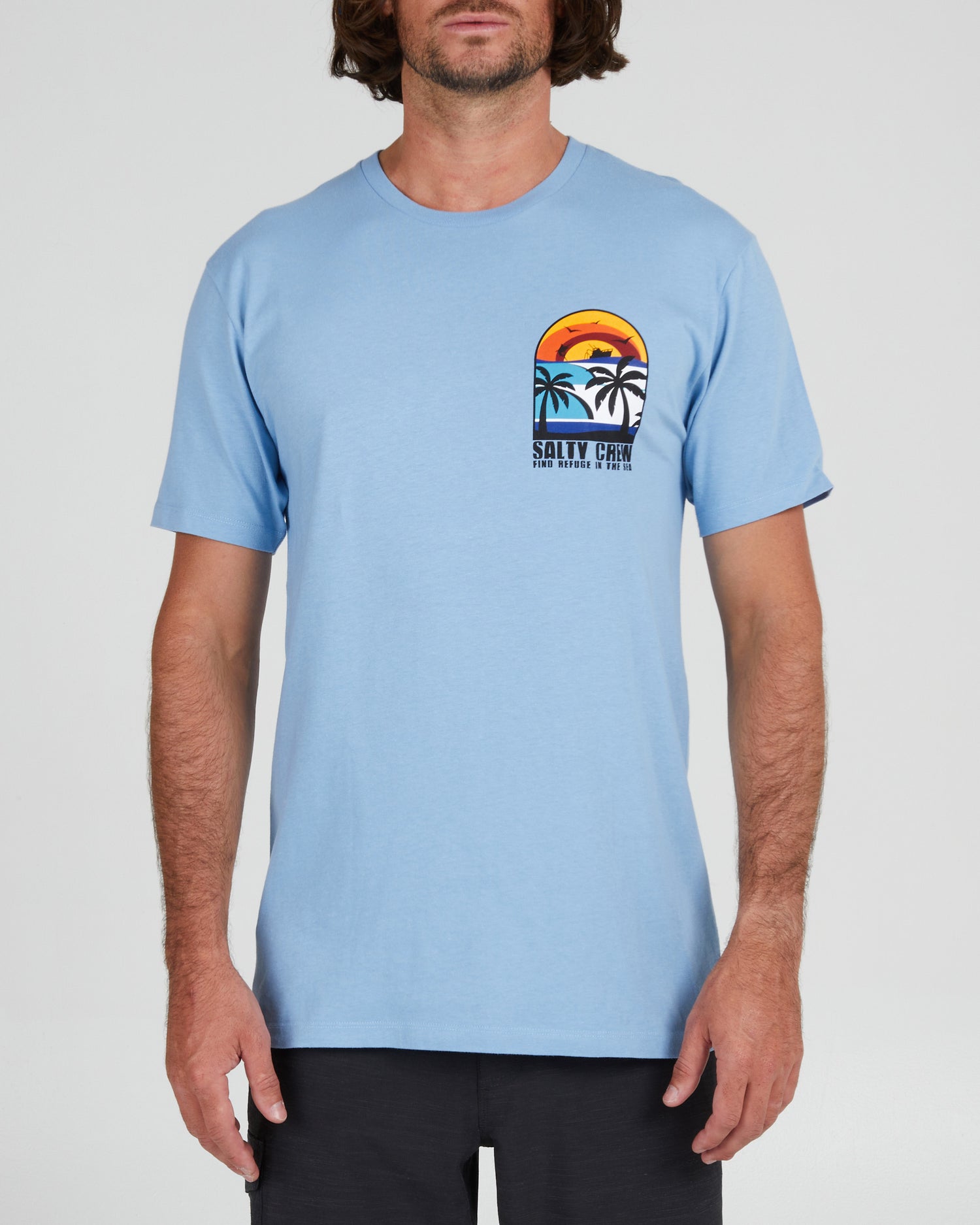 On body front of the Beach Day Marine Blue S/S Premium Tee