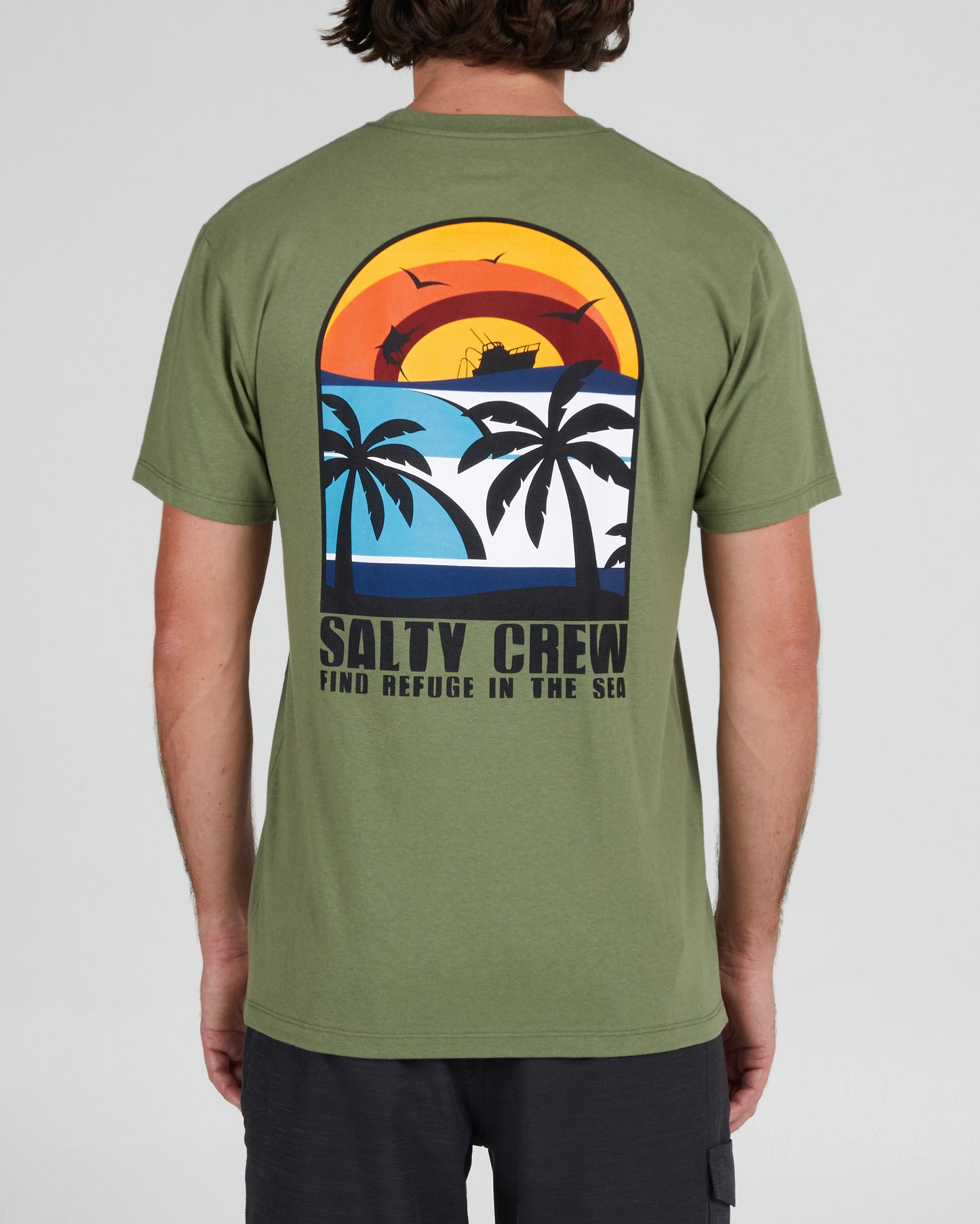 On body back of the Beach Day Sage Green S/S Premium Tee