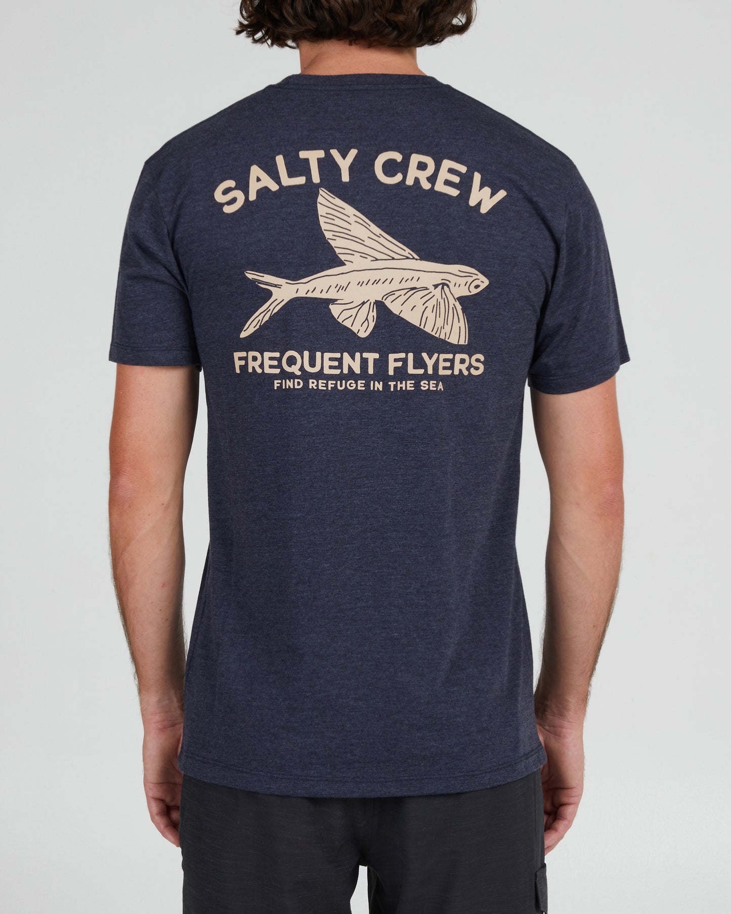 back graphic of Frequent Flyer Navy Heather S/S Premium Tee