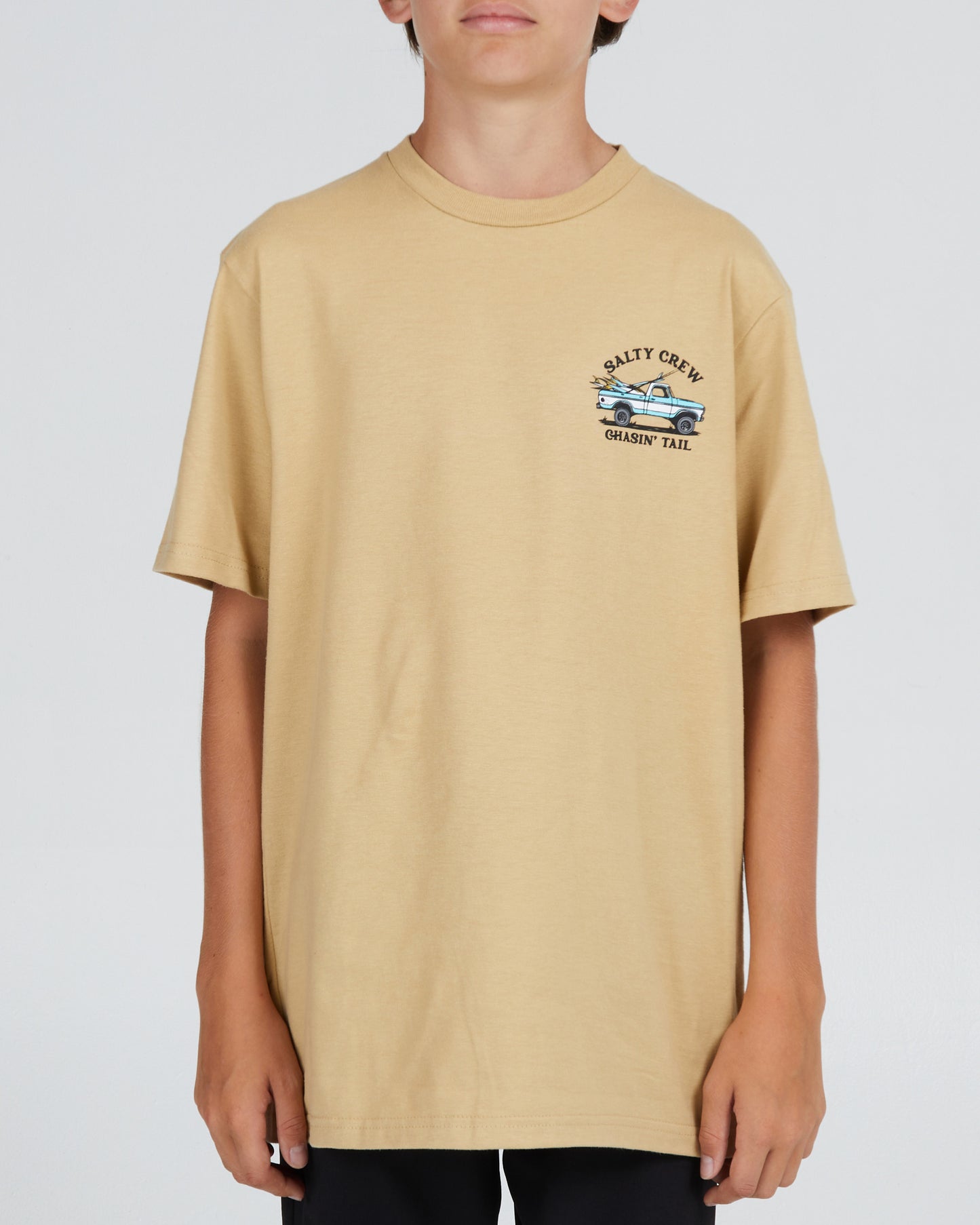 On body front view of the Off Road Boys Camel S/S Tee