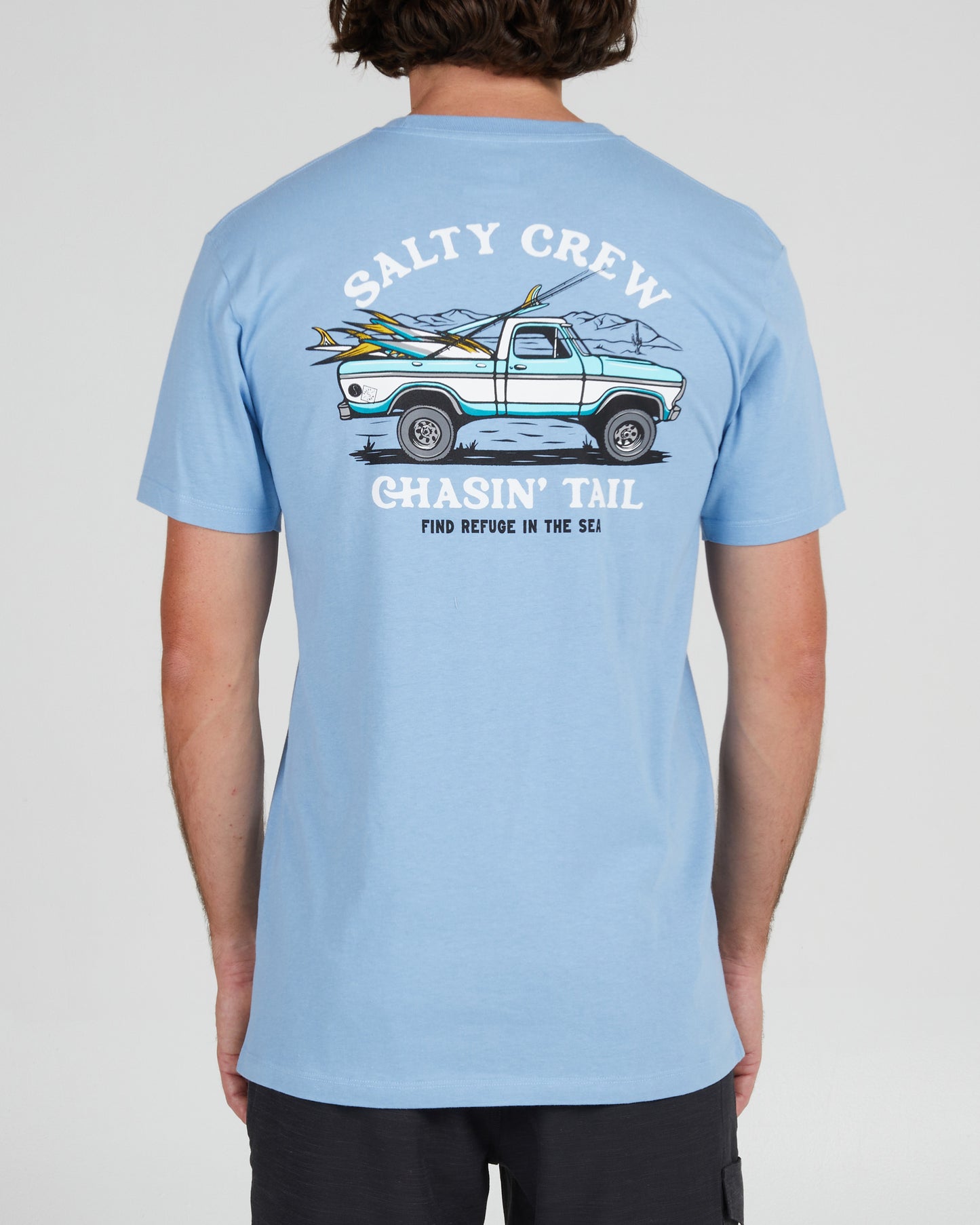 On body back of the Off Road Marine Blue S/S Premium Tee