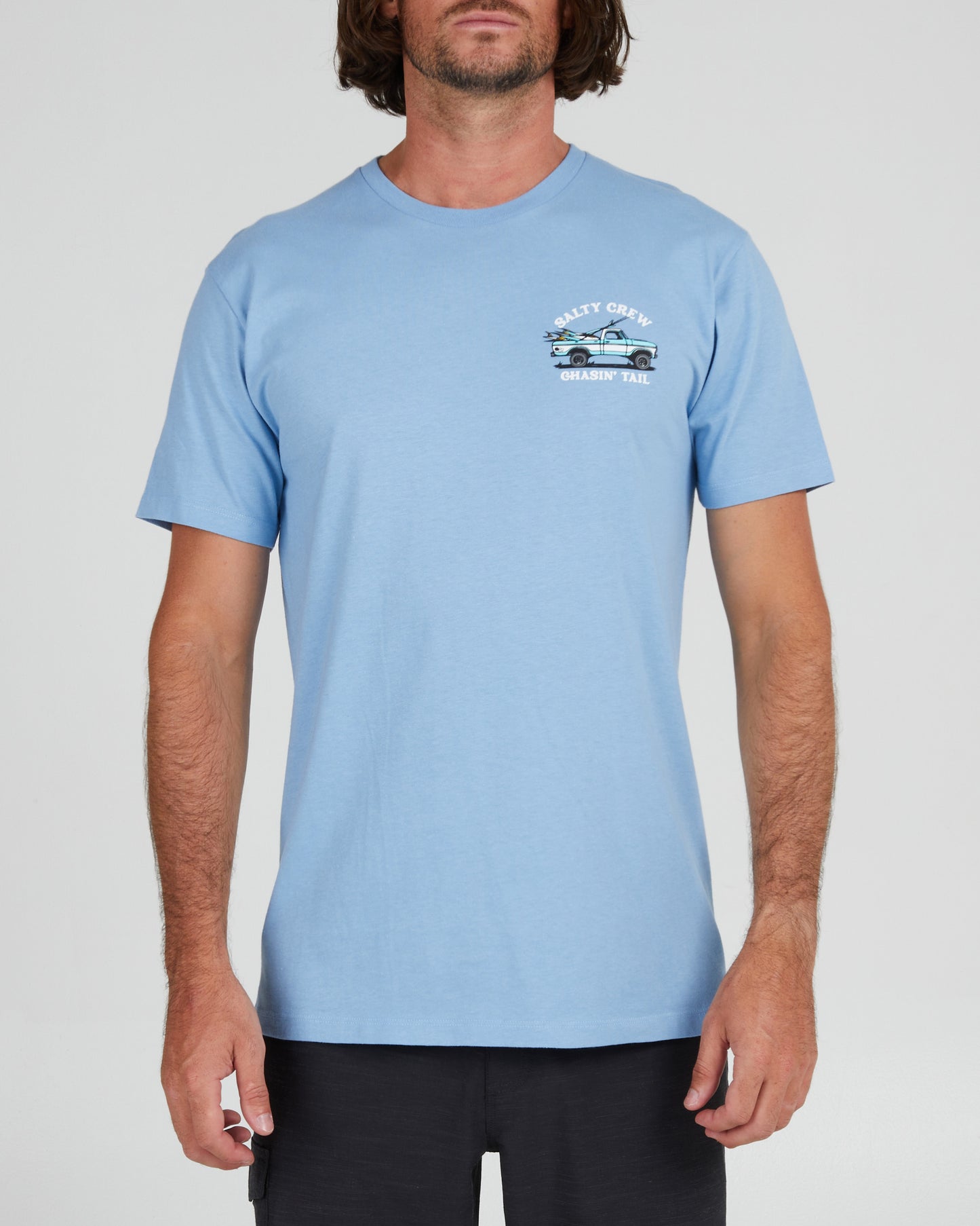 On body front of the Off Road Marine Blue S/S Premium Tee