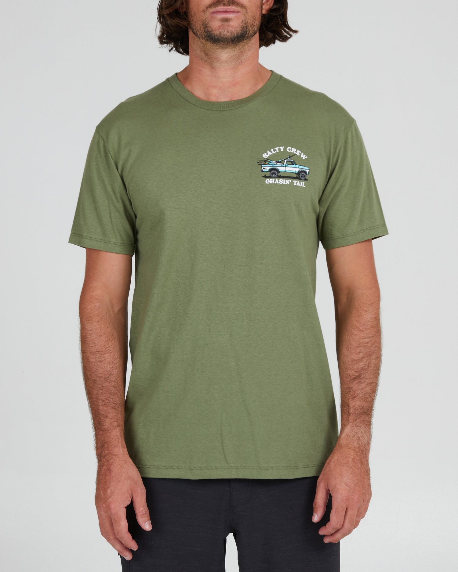 On body front of the Off Road Sage Green S/S Premium Tee