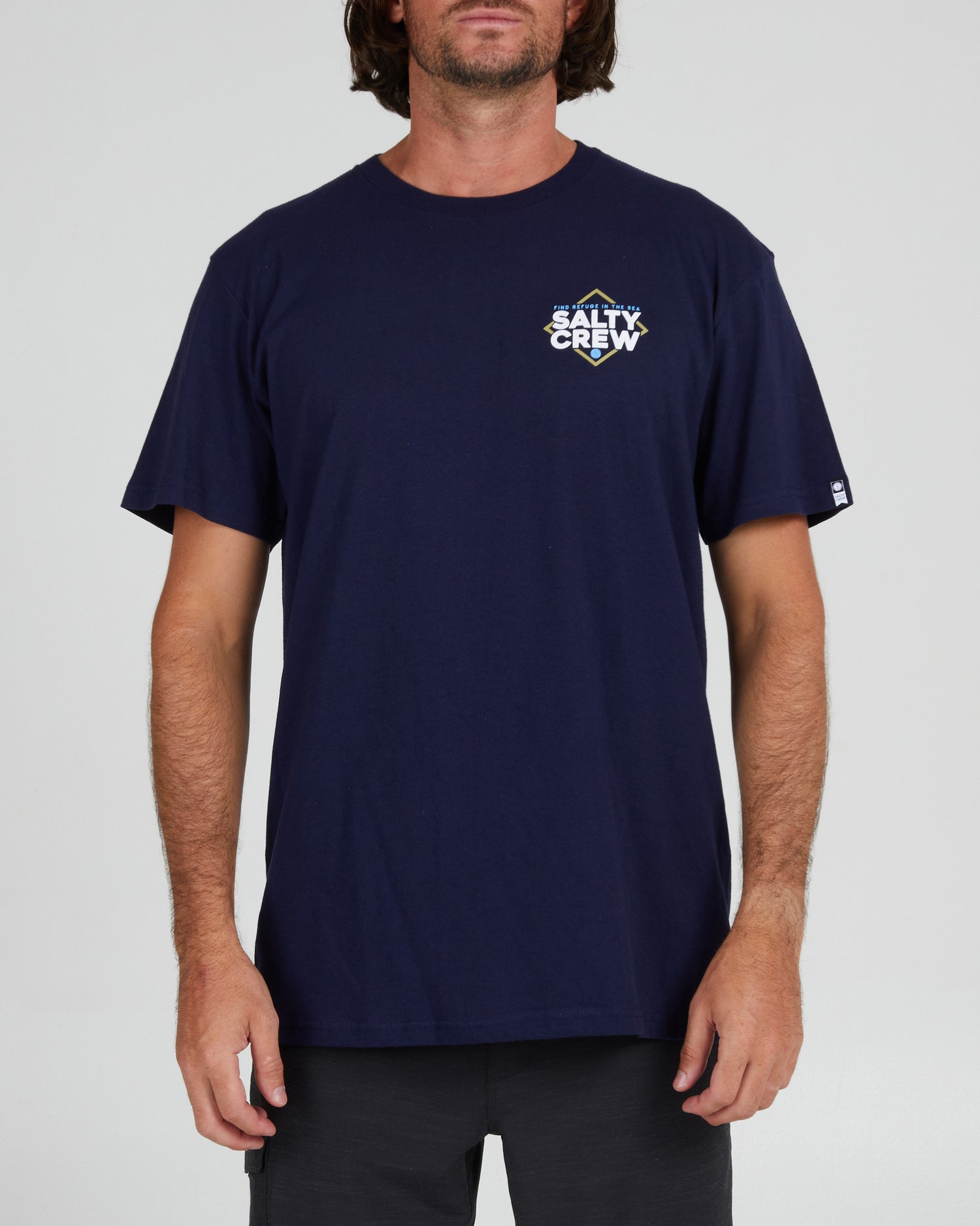 On body front of the No Slack Navy S/S Standard Tee
