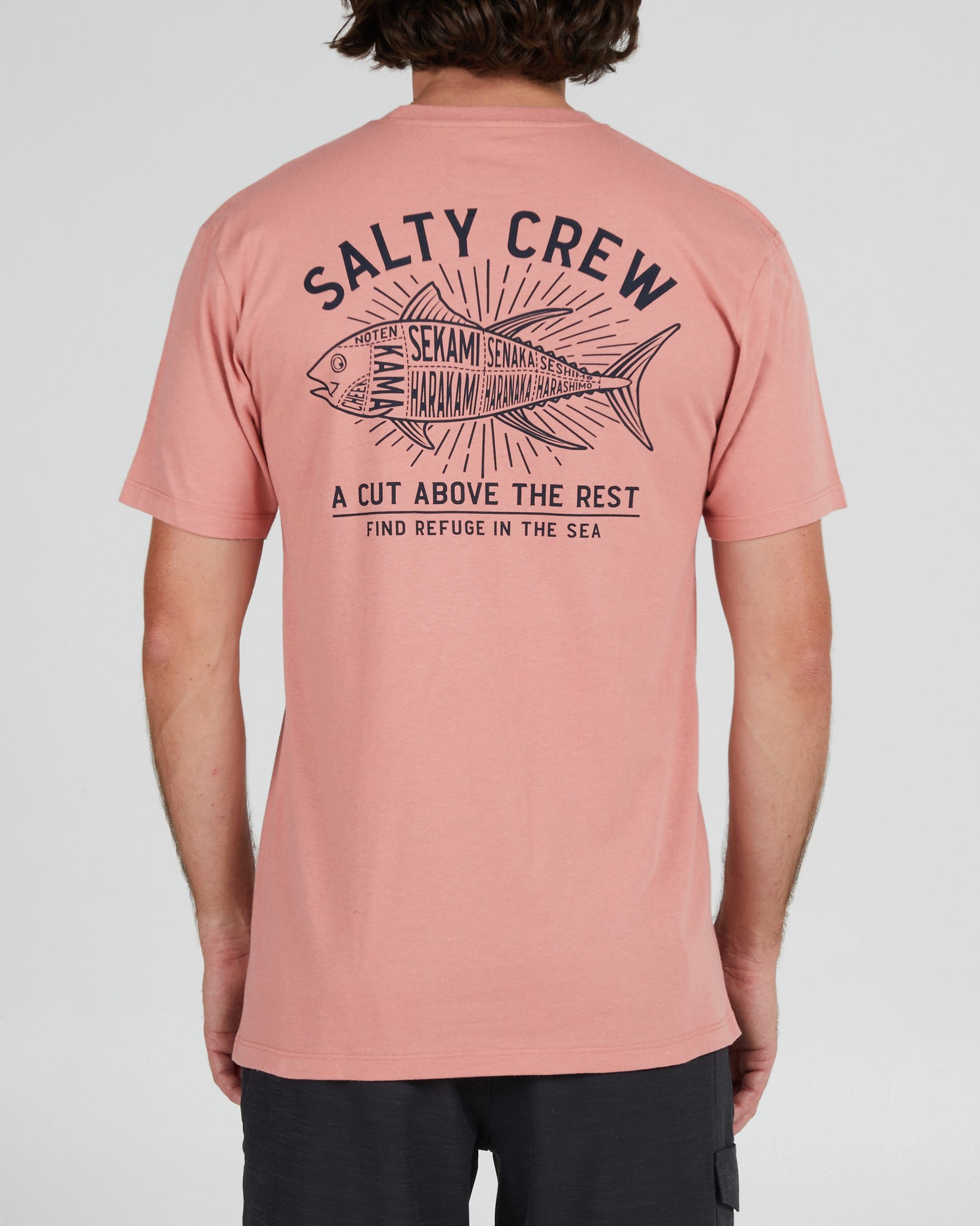 On body back of the Cut Above Coral S/S Premium Tee