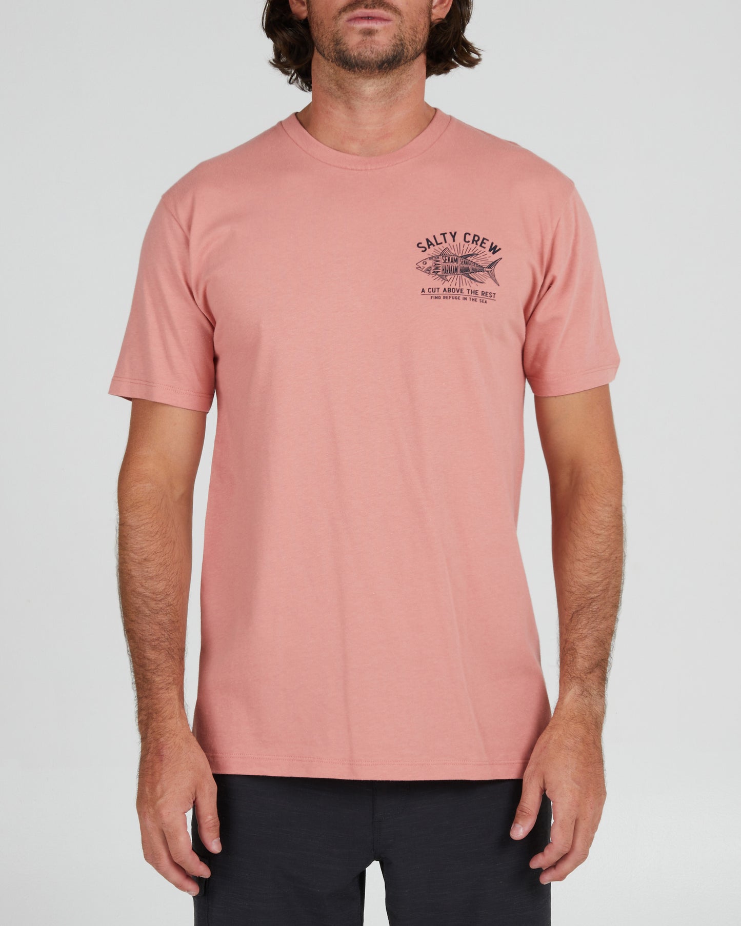 On body front of the Cut Above Coral S/S Premium Tee