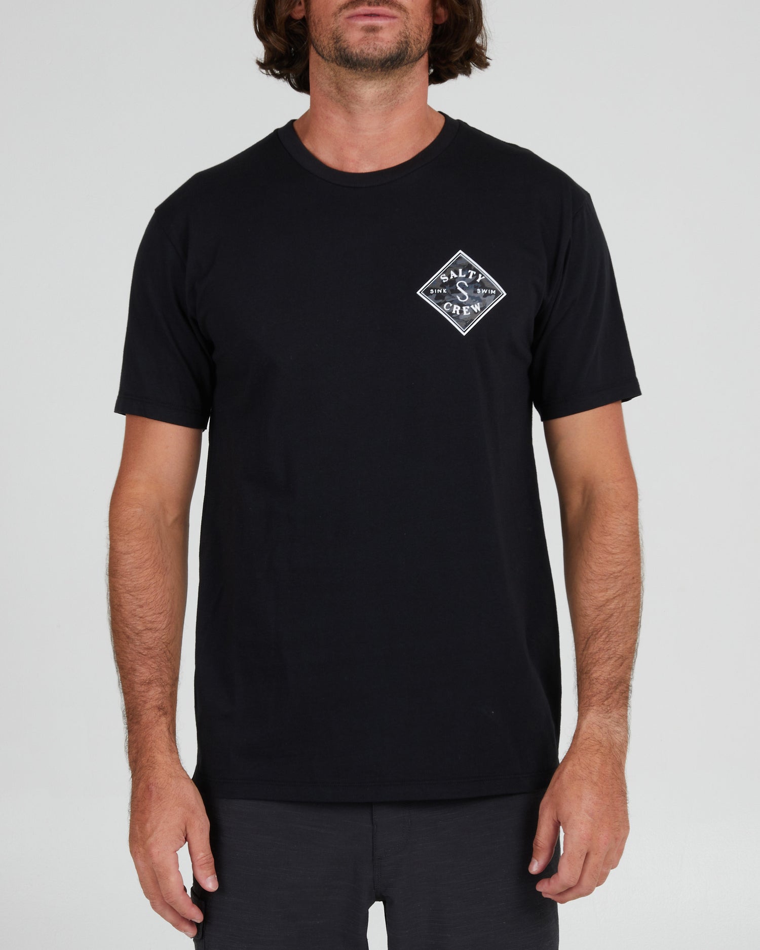 front view of Tippet Camo-Fill Black S/S Premium Tee