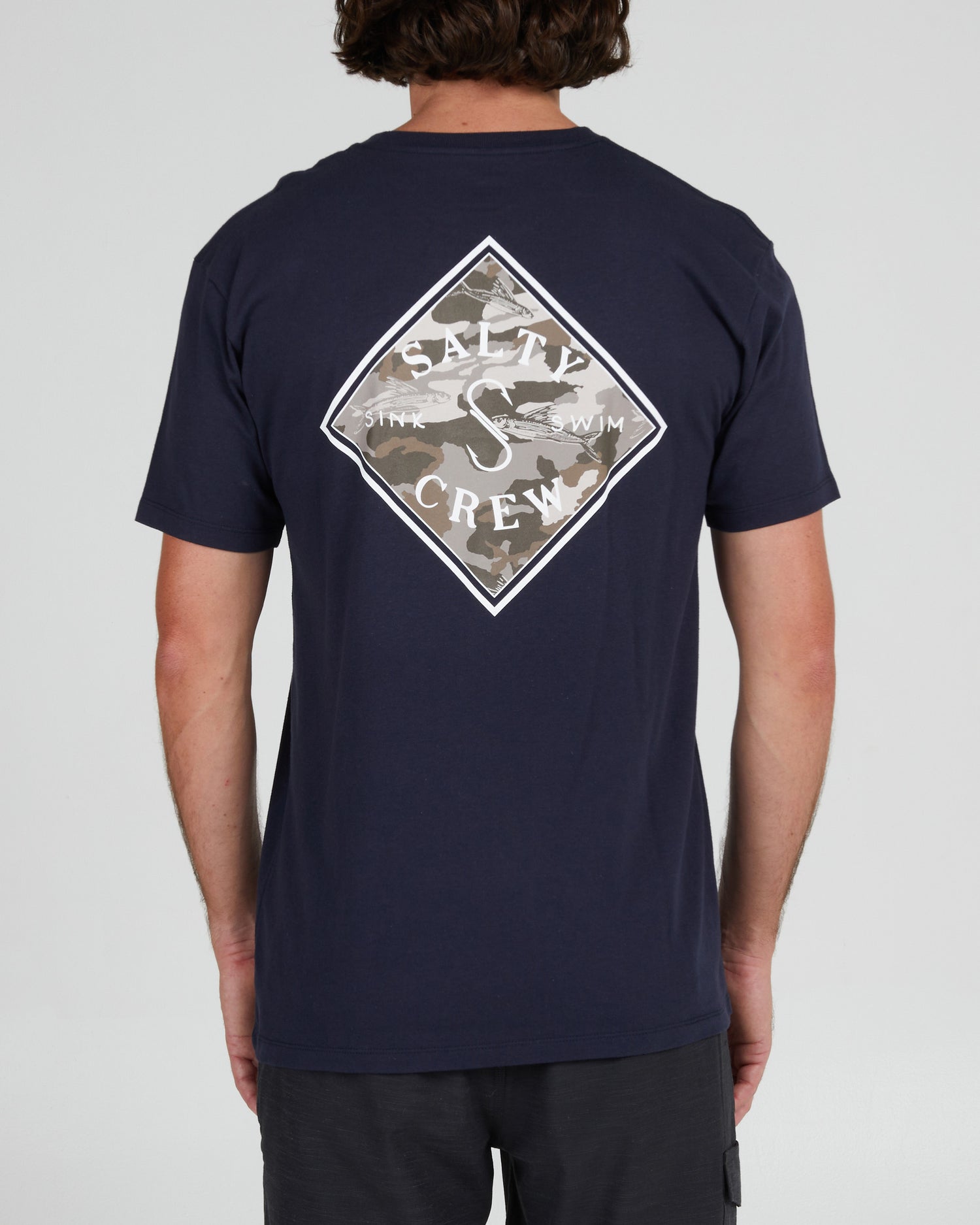 back view of Tippet Camo-Fill Navy S/S Premium Tee