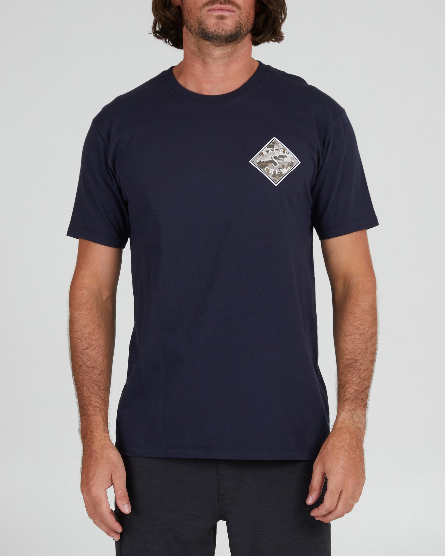 front view of Tippet Camo-Fill Navy S/S Premium Tee