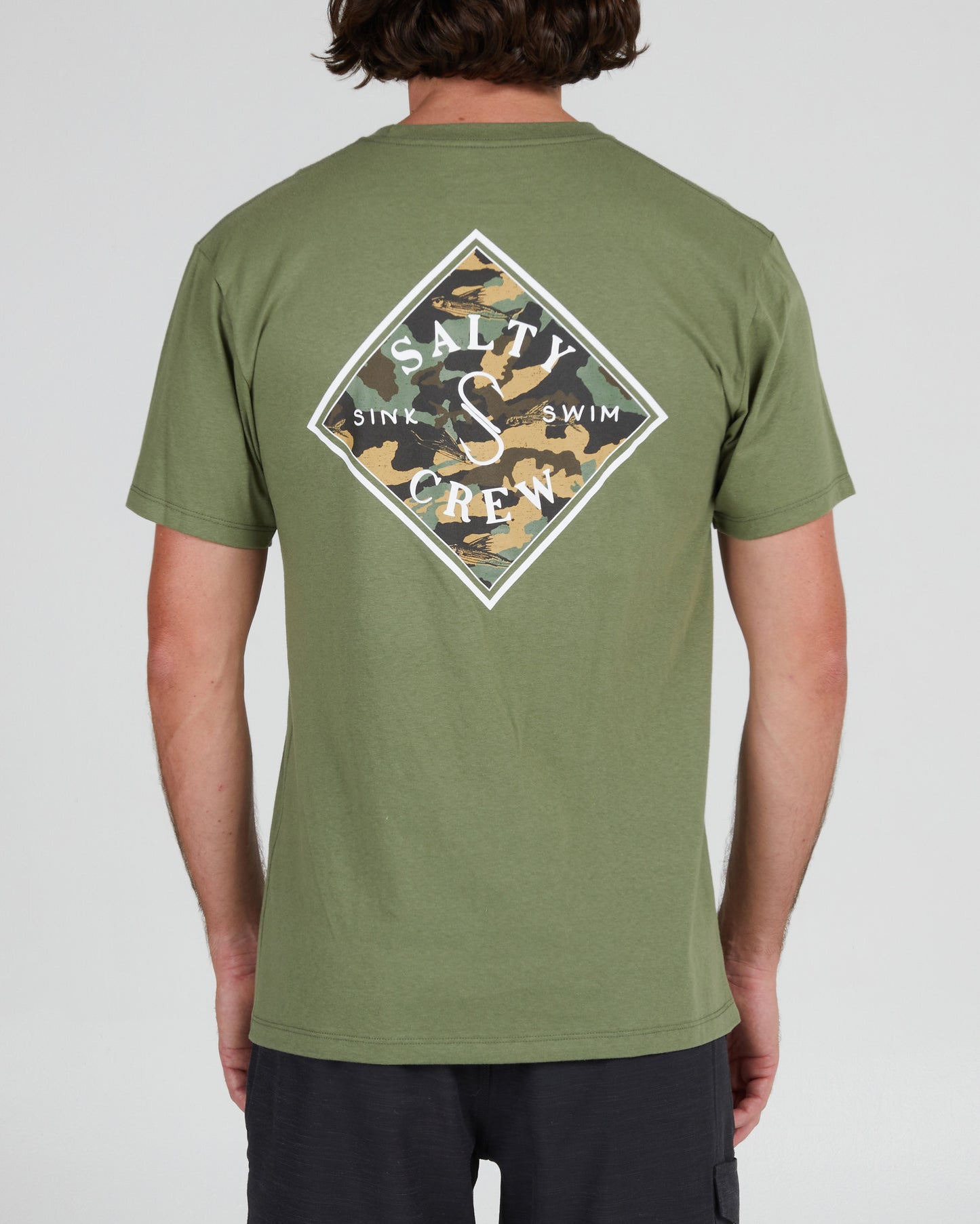 back view of Tippet Camo-Fill Sage Green S/S Premium Tee