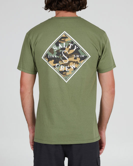 back view of Tippet Camo-Fill Sage Green S/S Premium Tee