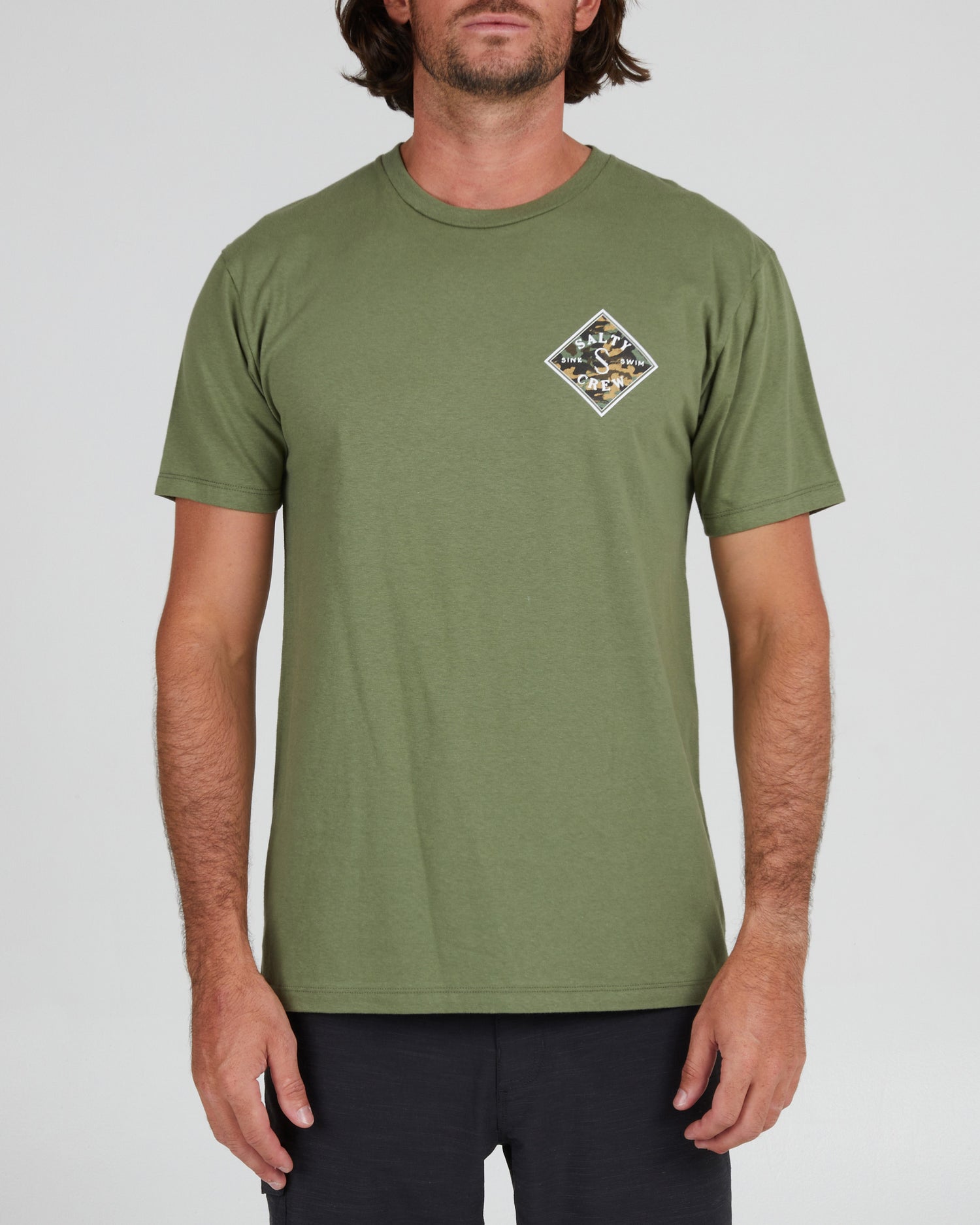 front view of Tippet Camo-Fill Sage Green S/S Premium Tee
