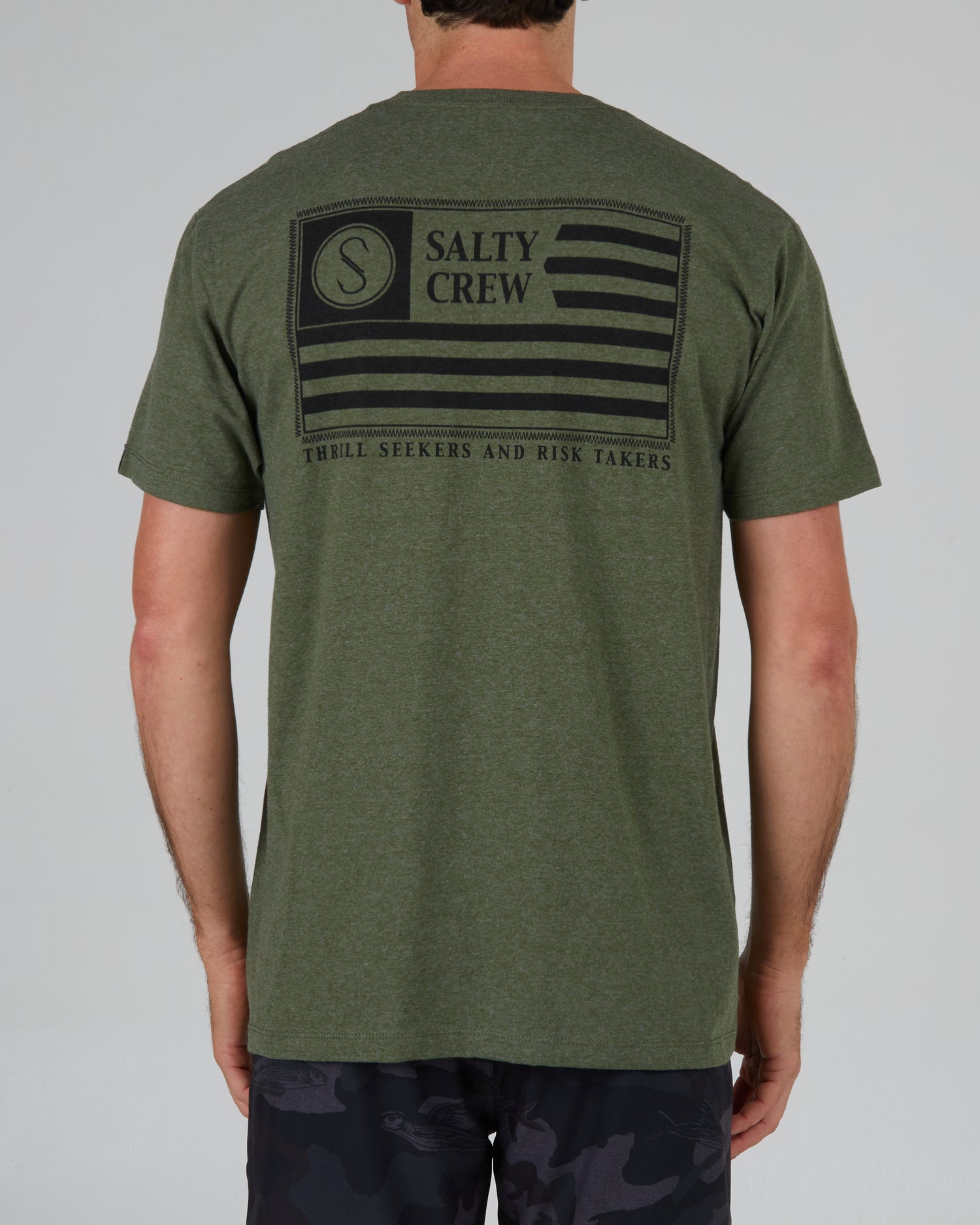 back view of Freedom Flag Forest Heather S/S Premium Tee