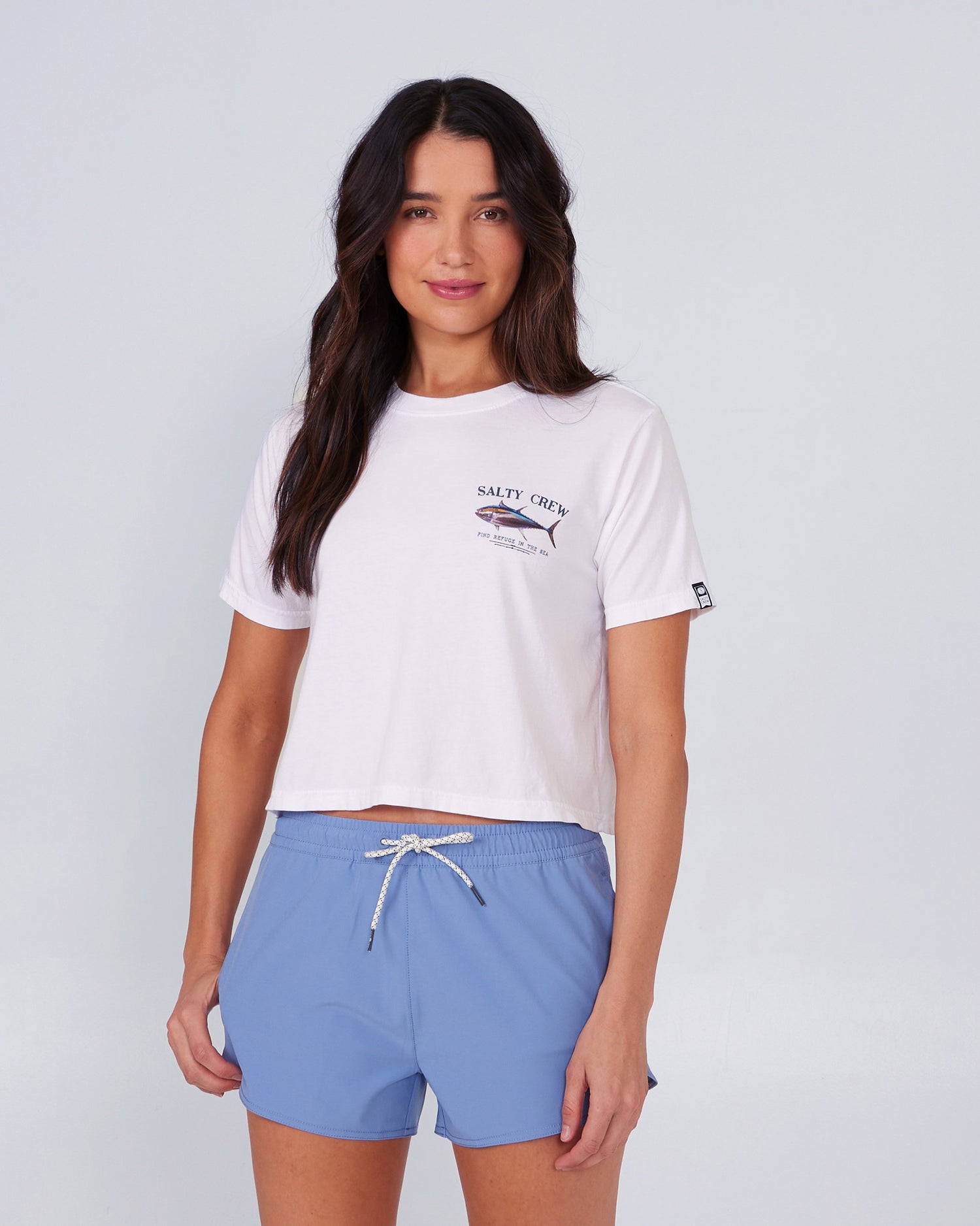 front view of Big Blue White Crop Tee