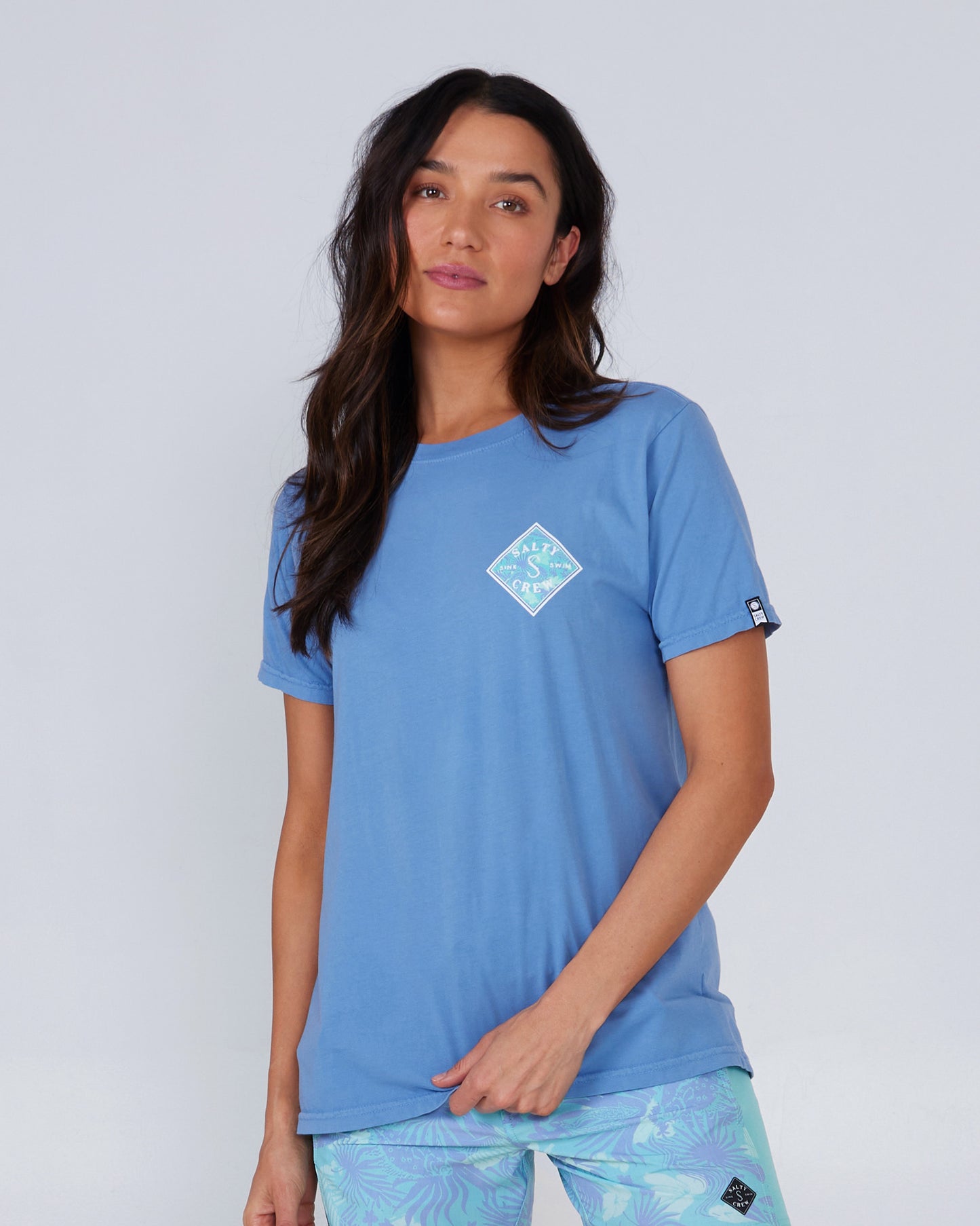 front view of Tippet Printed Blue Dusk Boyfriend Tee