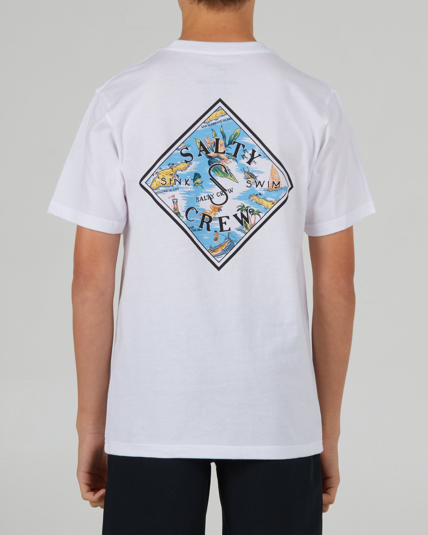 back view of Tippet Tropics Boys White S/S Tee
